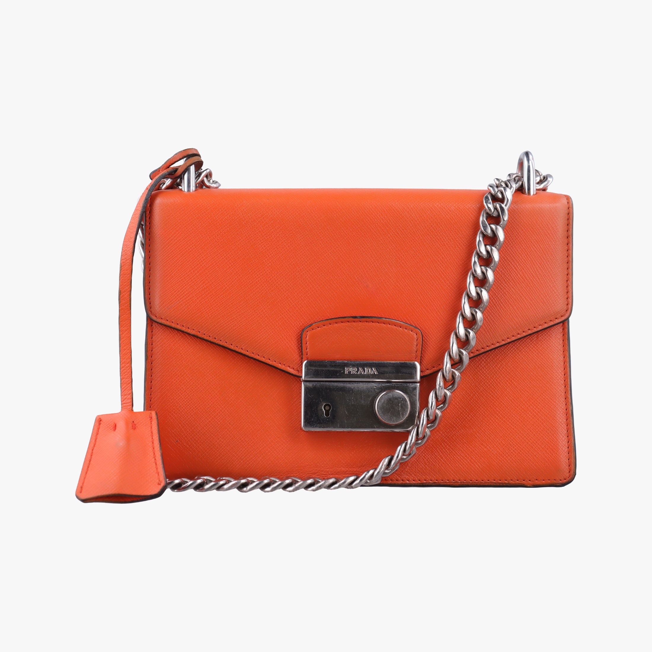 Pre-owned Prada Sound Lock Orange SAFFIANO Leather BN0924 shoulderbag | stylenewstar