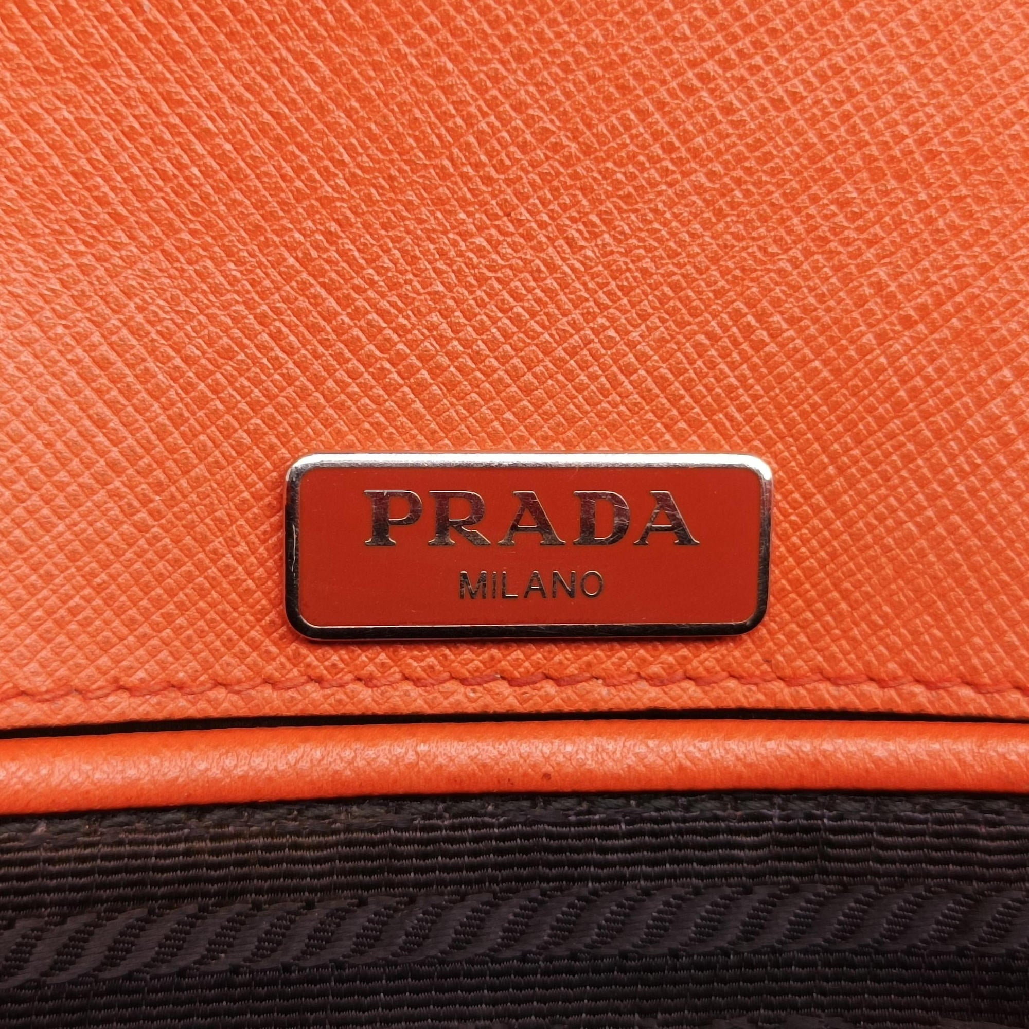 Pre-owned Prada Sound Lock Orange SAFFIANO Leather BN0924 shoulderbag | stylenewstar