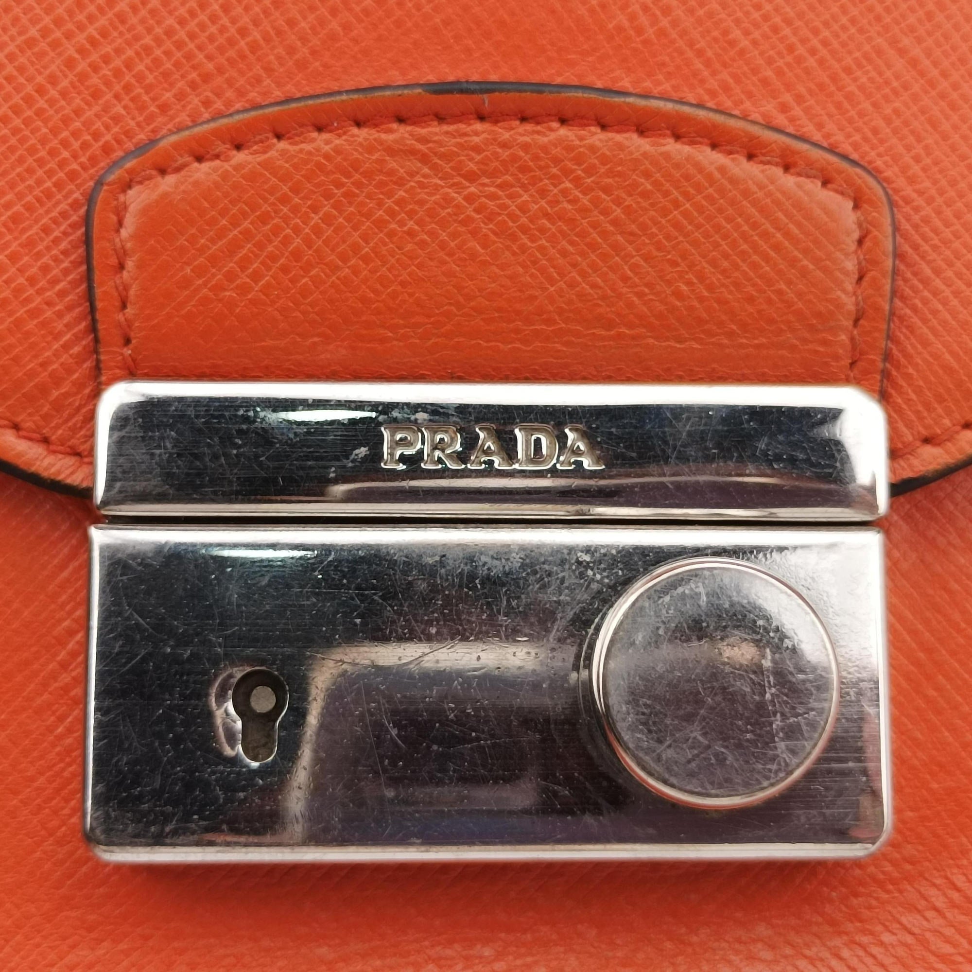 Pre-owned Prada Sound Lock Orange SAFFIANO Leather BN0924 shoulderbag | stylenewstar