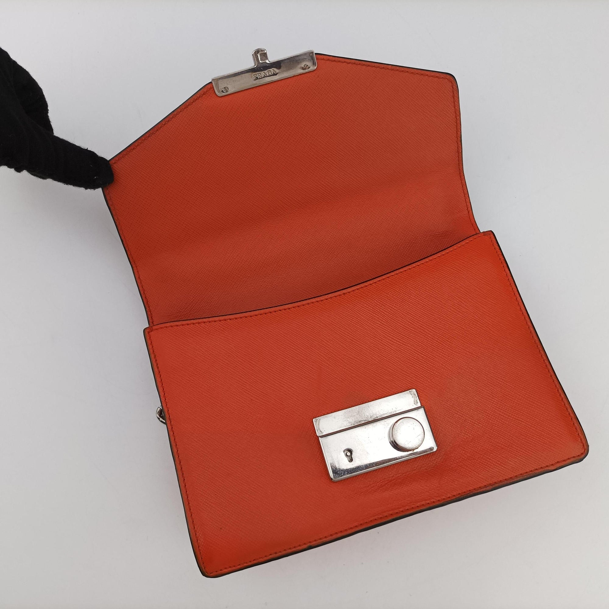 Pre-owned Prada Sound Lock Orange SAFFIANO Leather BN0924 shoulderbag | stylenewstar