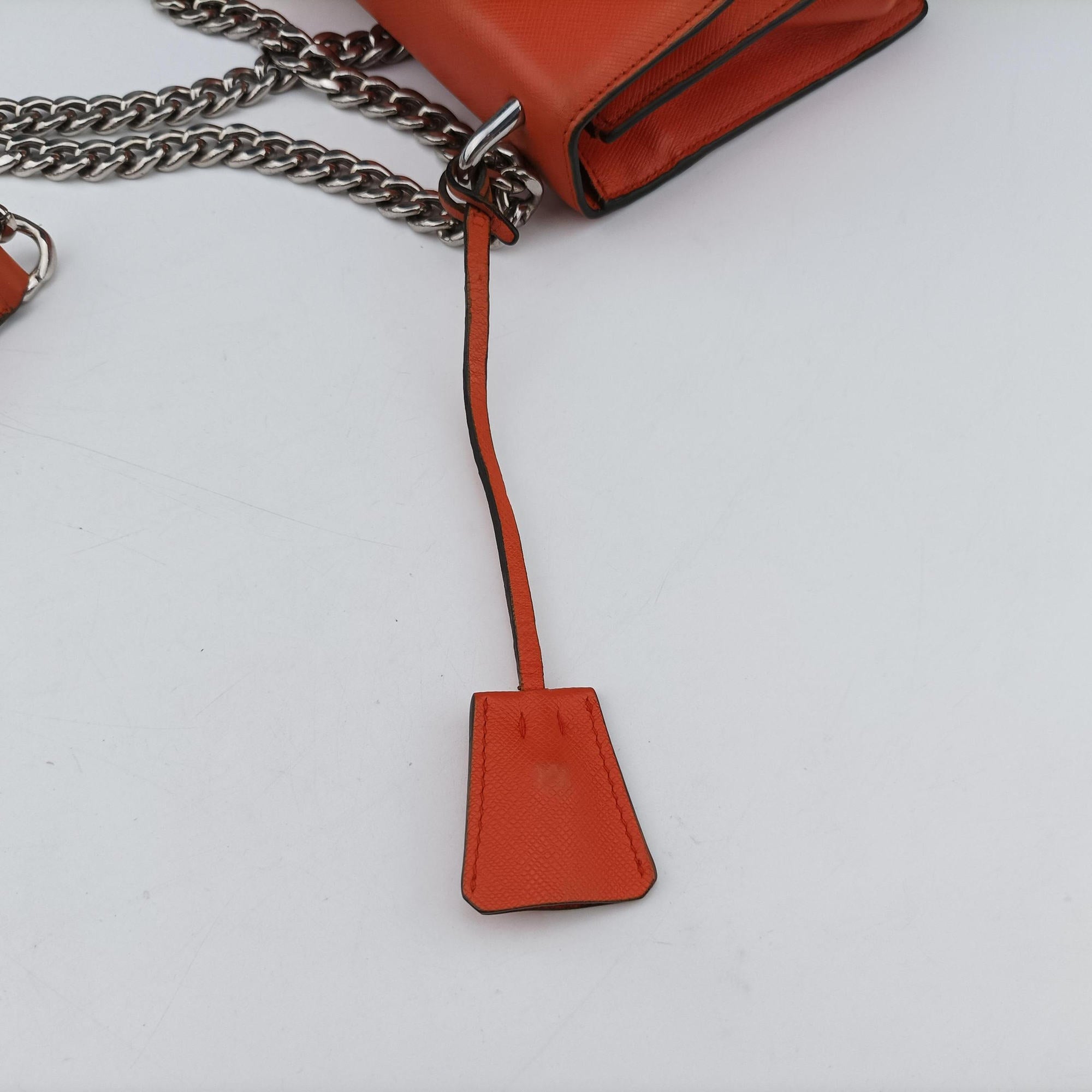 Pre-owned Prada Sound Lock Orange SAFFIANO Leather BN0924 shoulderbag | stylenewstar