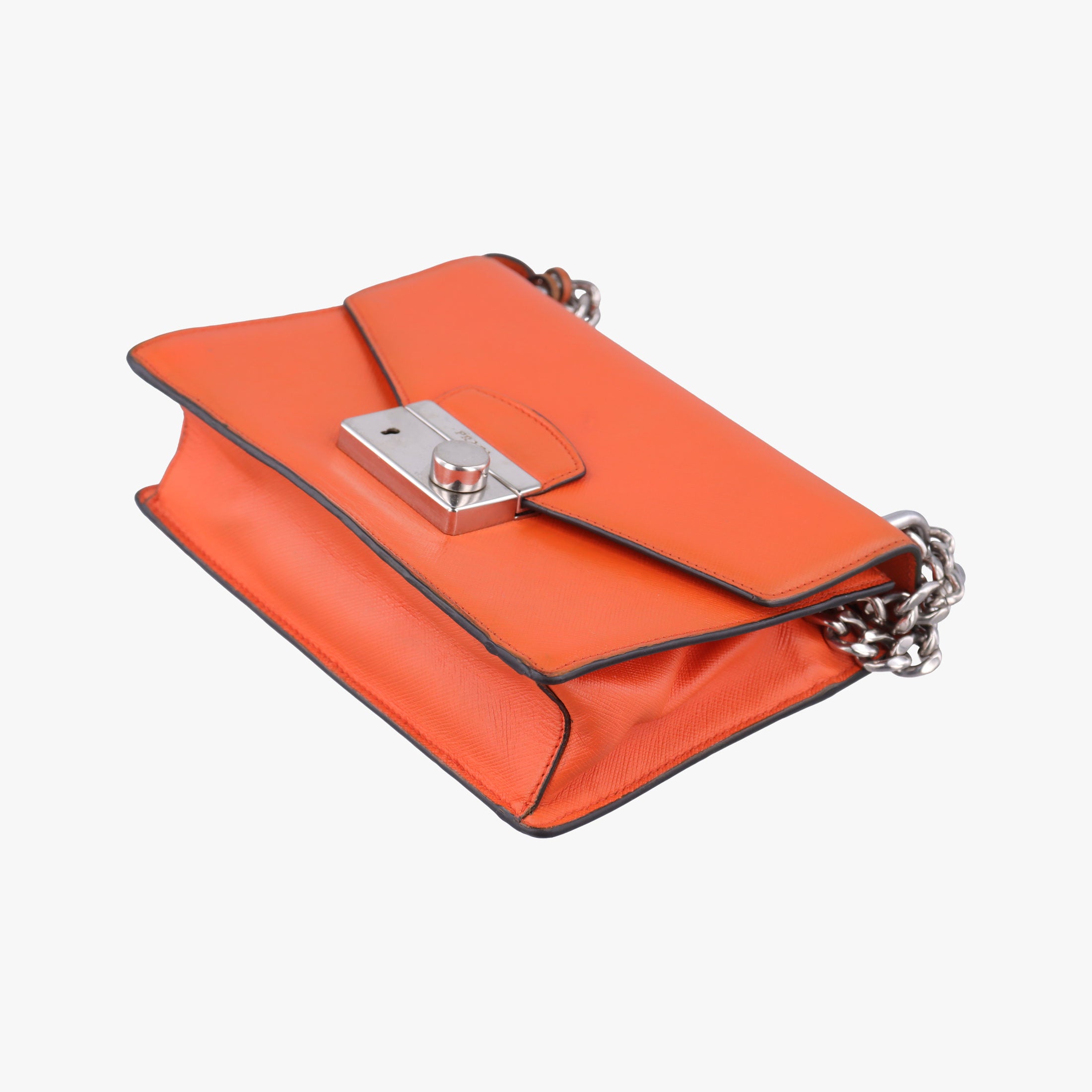 Pre-owned Prada Sound Lock Orange SAFFIANO Leather BN0924 shoulderbag | stylenewstar