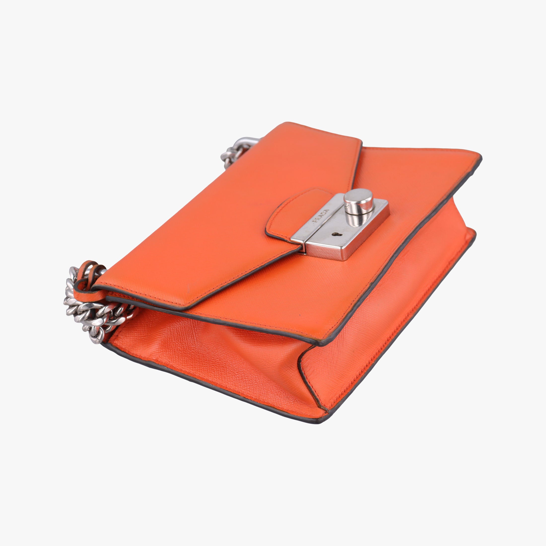 Pre-owned Prada Sound Lock Orange SAFFIANO Leather BN0924 shoulderbag | stylenewstar