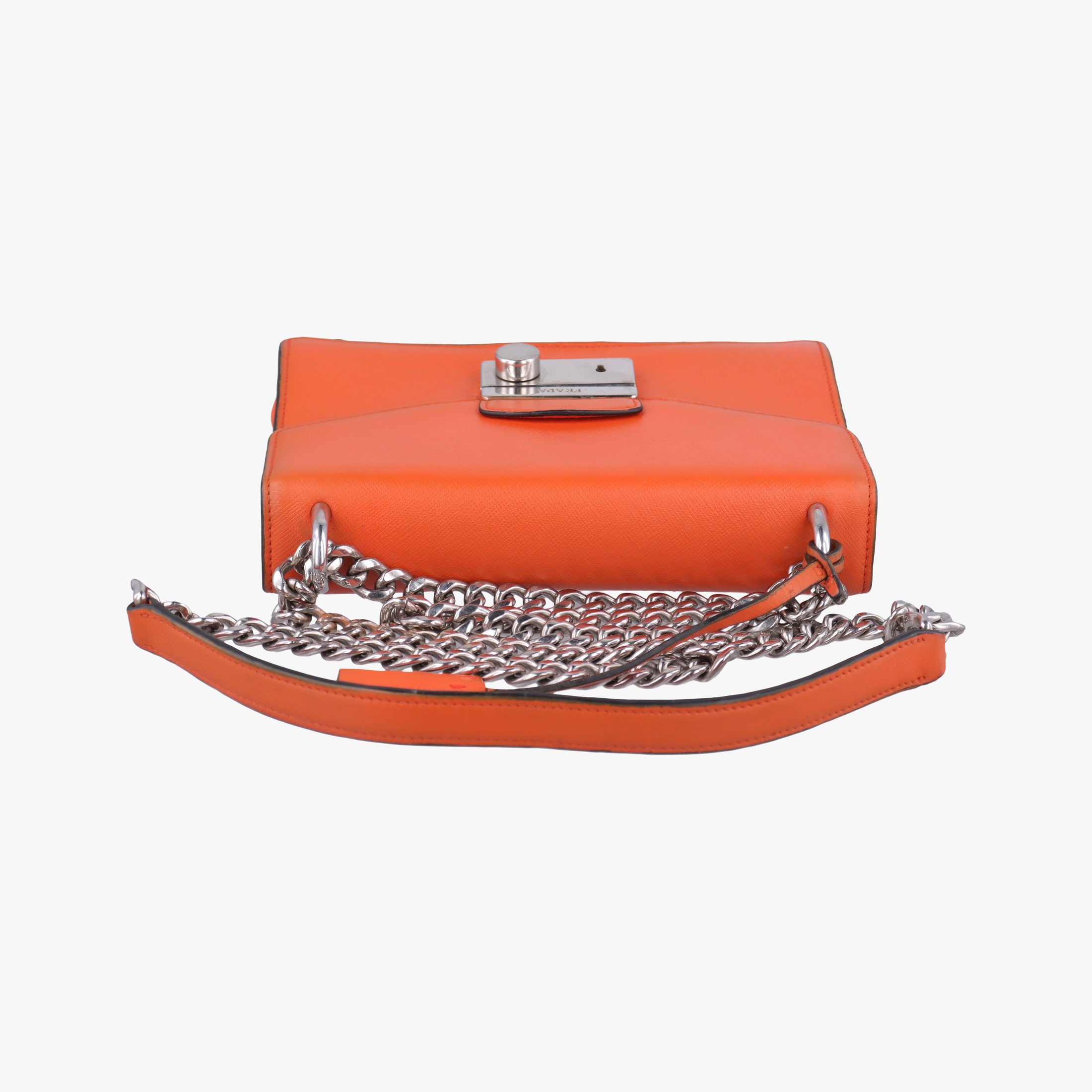 Pre-owned Prada Sound Lock Orange SAFFIANO Leather BN0924 shoulderbag | stylenewstar