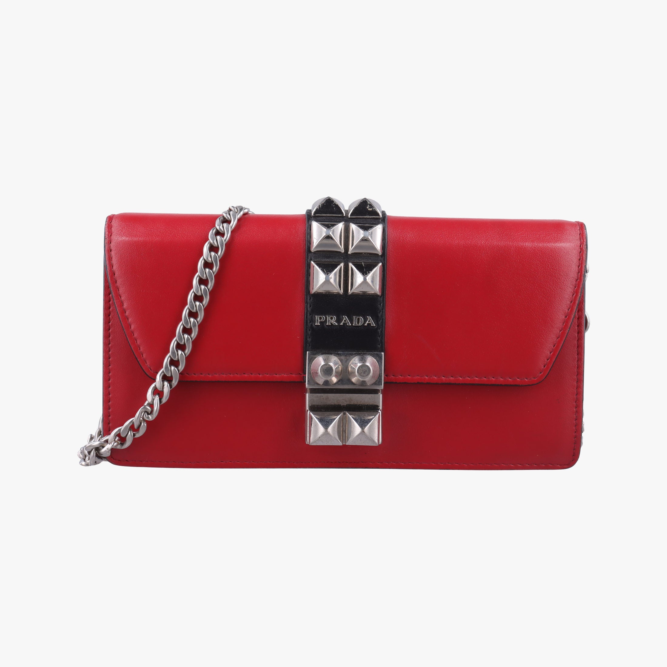 Pre-owned Prada Elektra Studded Red Leather IDH061 shoulderbag | stylenewstar