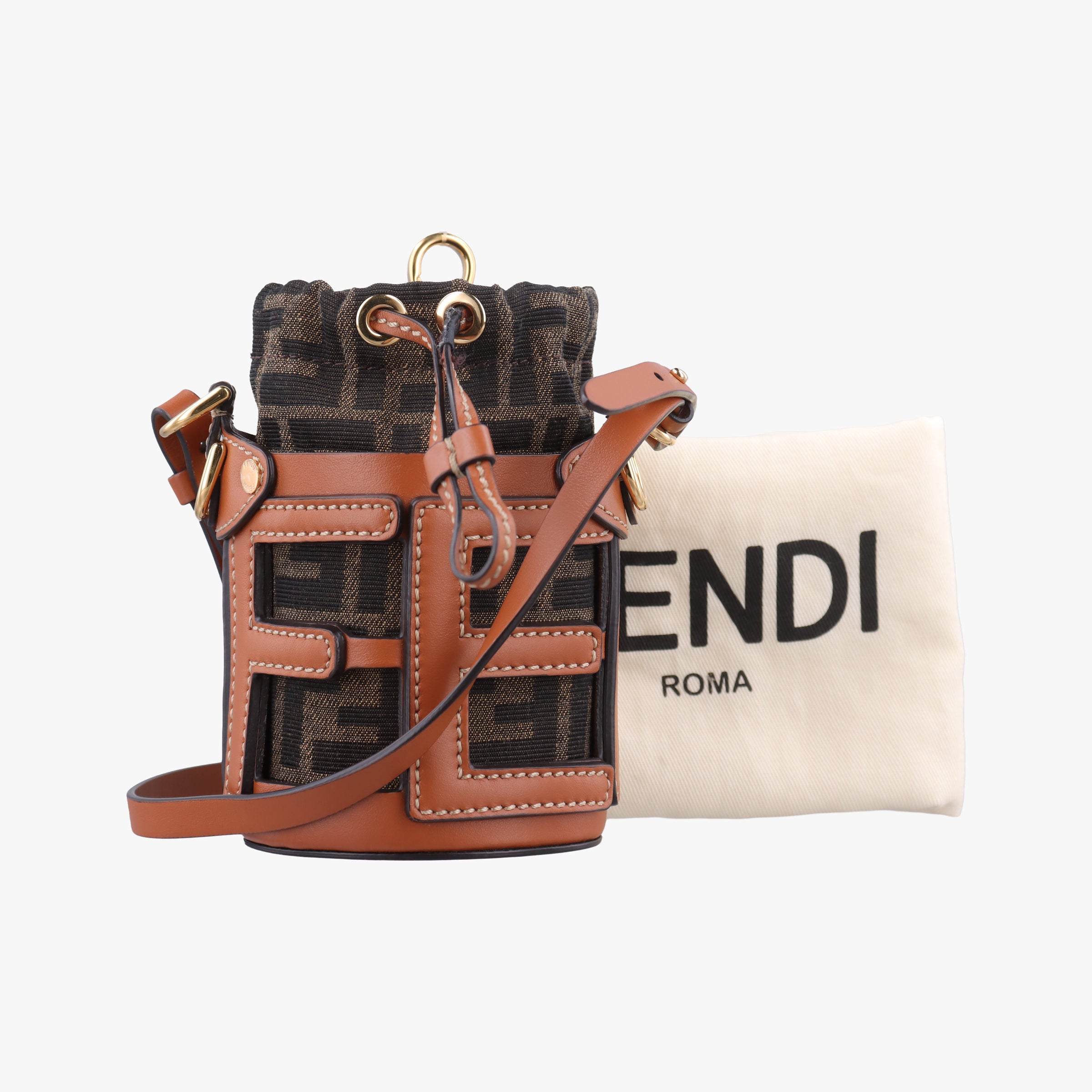 Pre-owned Fendi Nano Step Out Brown Canvas×Leather 7AS189 shoulderbag | stylenewstar