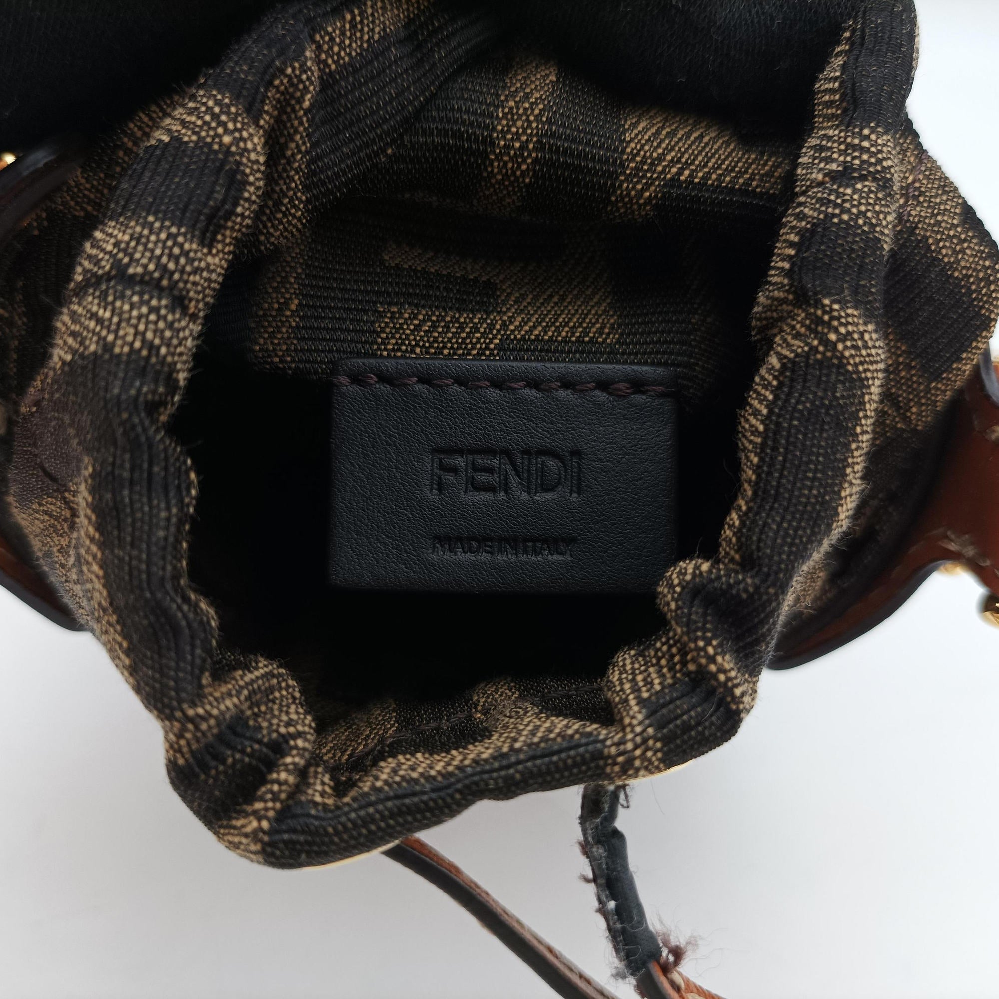 Pre-owned Fendi Nano Step Out Brown Canvas×Leather 7AS189 shoulderbag | stylenewstar