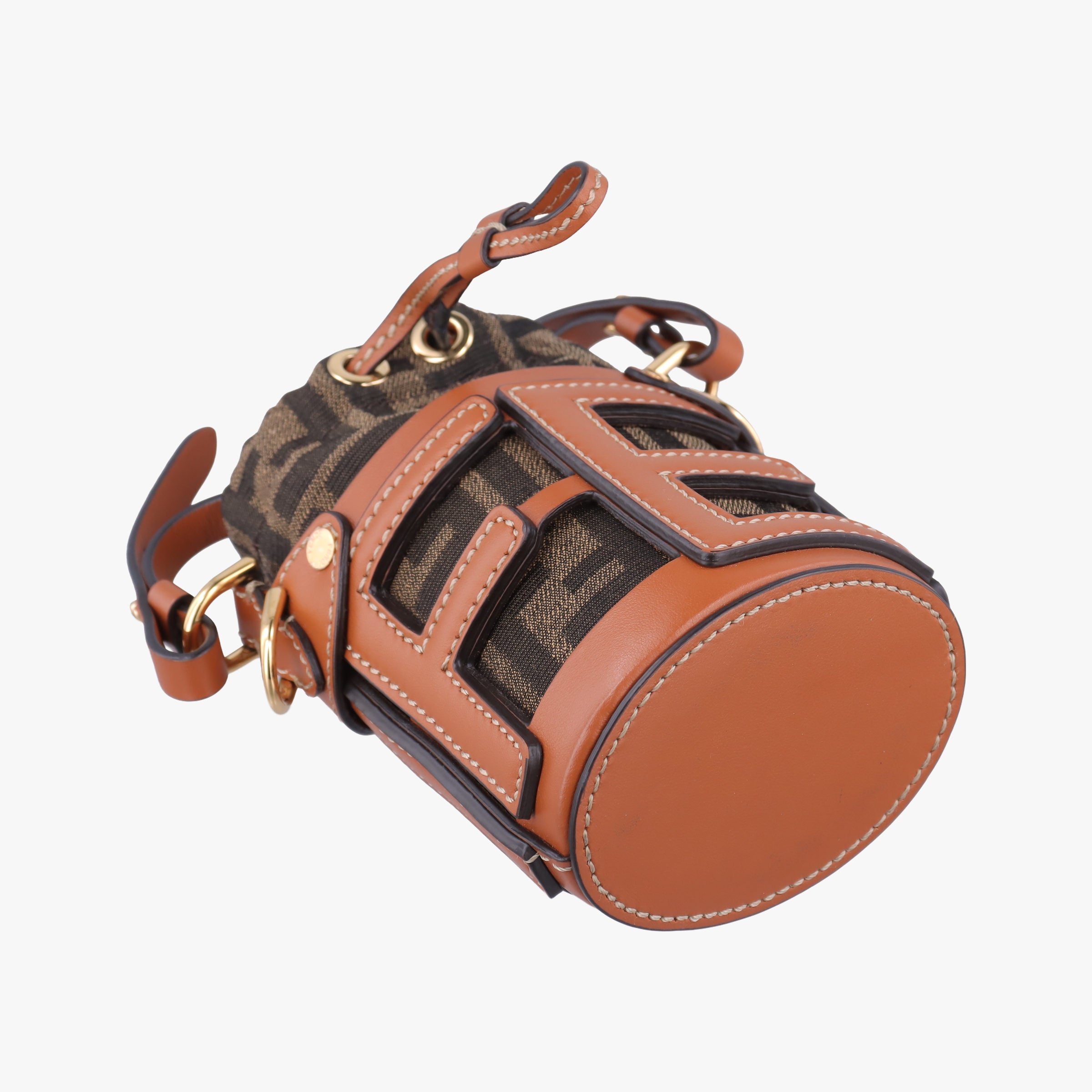 Pre-owned Fendi Nano Step Out Brown Canvas×Leather 7AS189 shoulderbag | stylenewstar