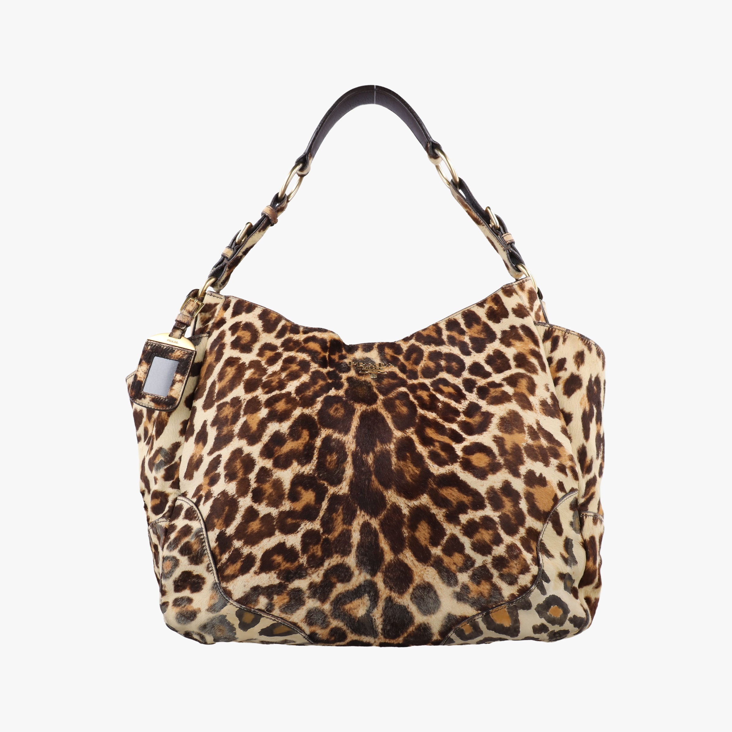 Pre-owned Prada Leopard print Multicolour ponyhair　  shoulderbag | stylenewstar
