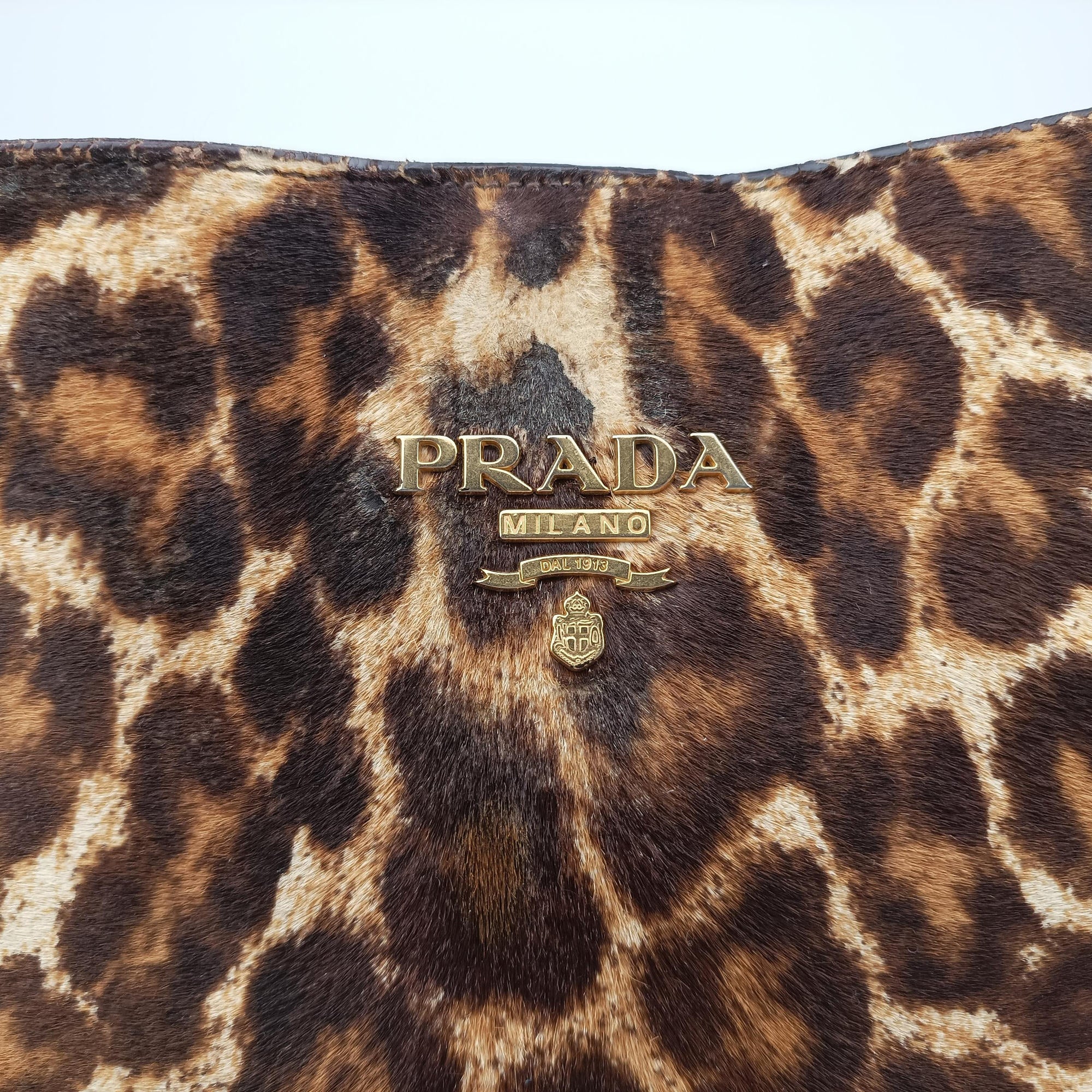 Pre-owned Prada Leopard print Multicolour ponyhair　  shoulderbag | stylenewstar