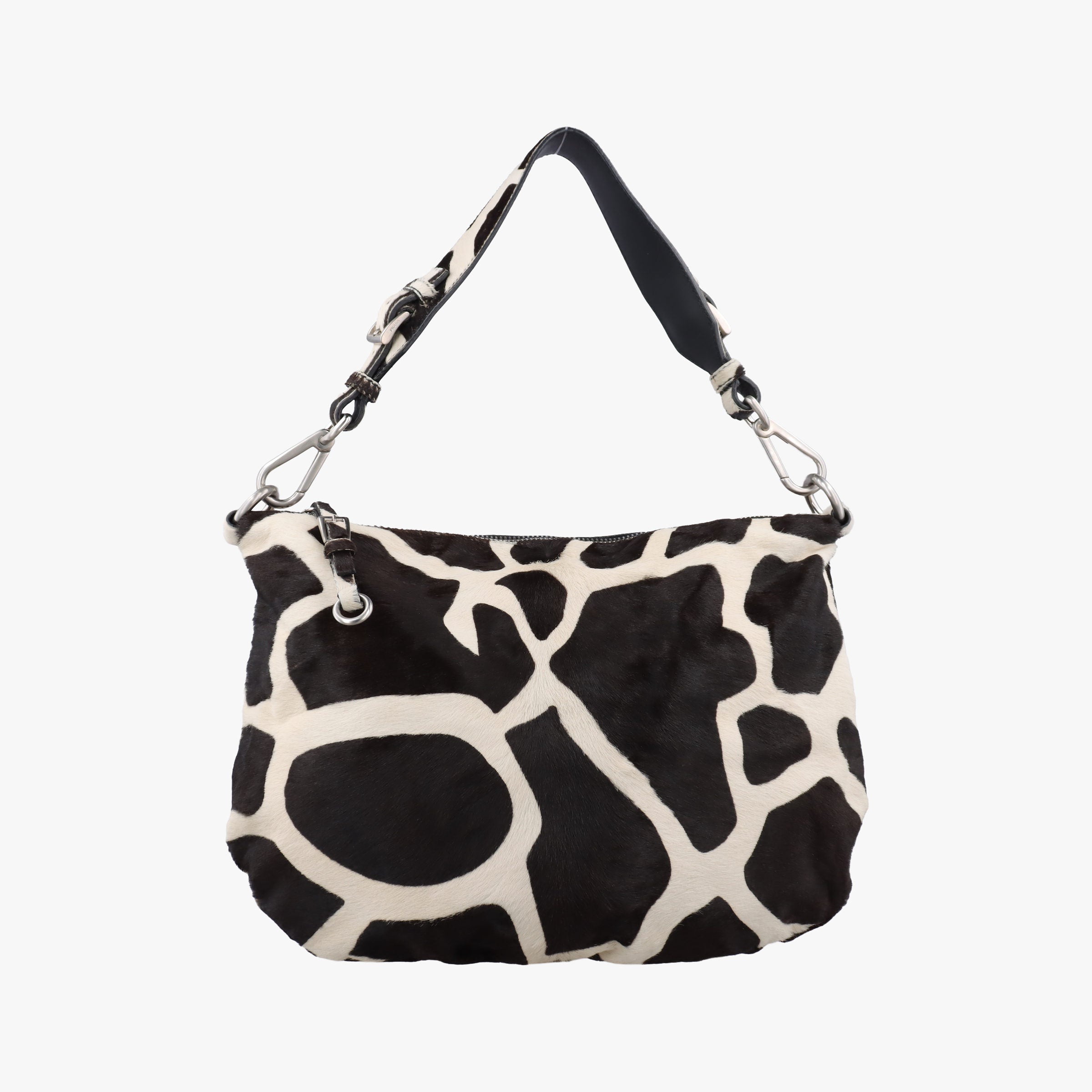 Secondhand Prada Cavallino Black×White Giraffe Printed Calf Hair×Leather  shoulderbag | stylenewstar