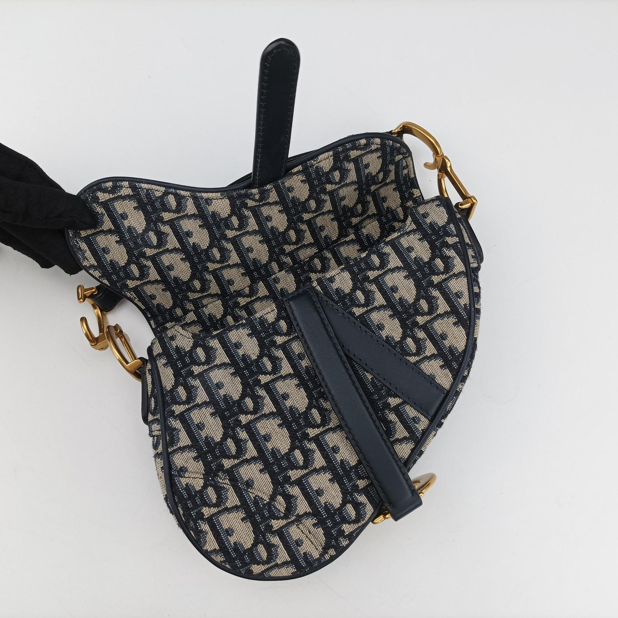 Pre-owned Christian Dior Saddle Navy Jacquard  handbag | stylenewstar
