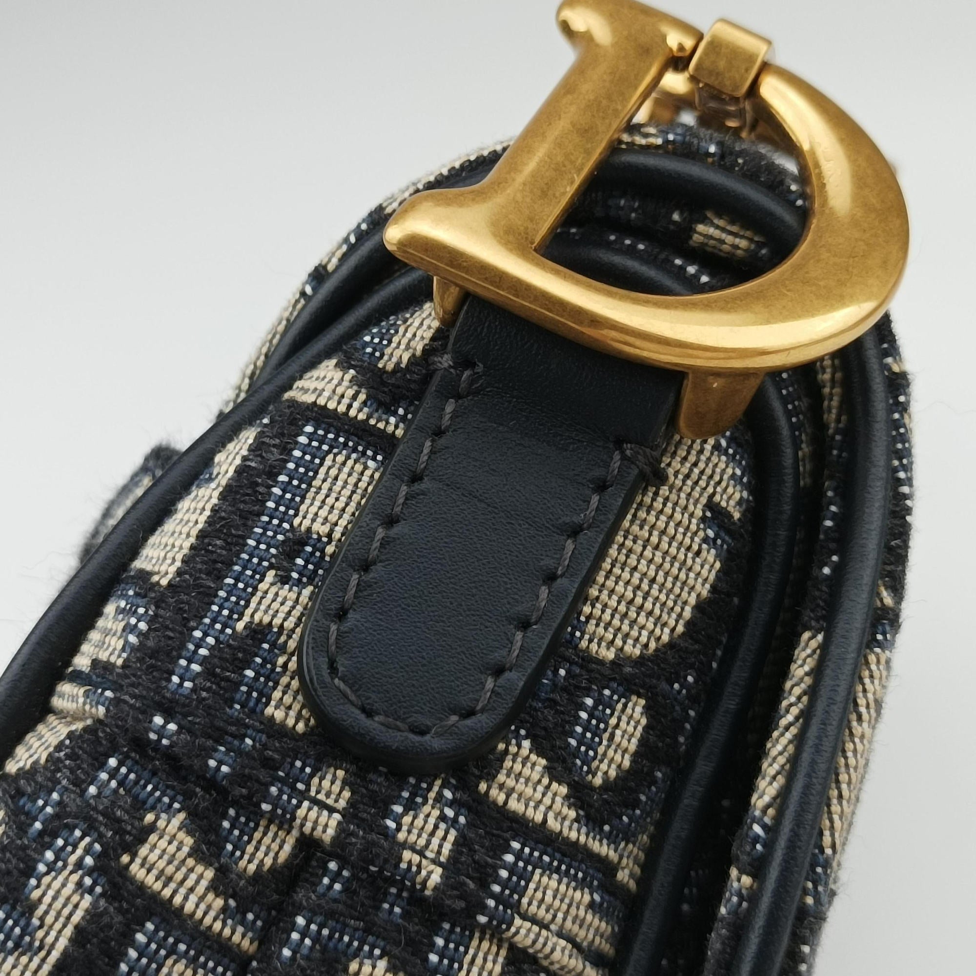 Pre-owned Christian Dior Saddle Navy Jacquard  handbag | stylenewstar