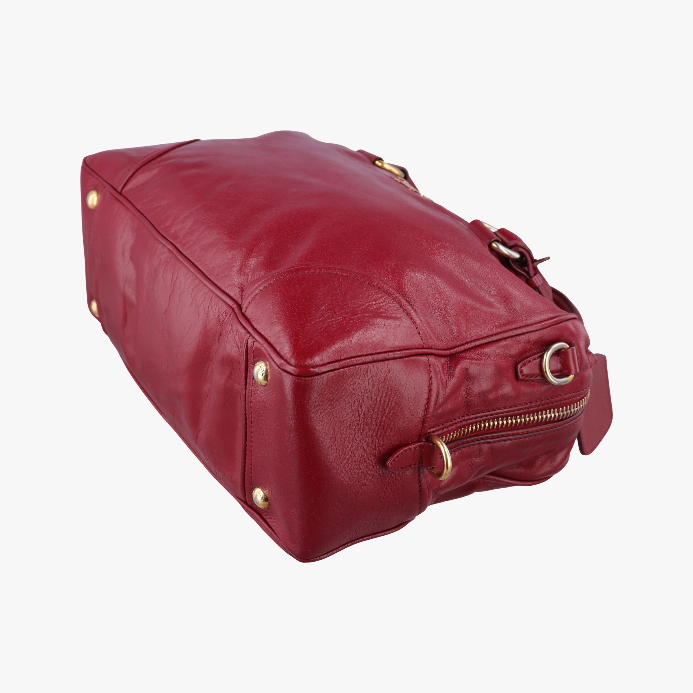 Pre-owned Prada Vitello Shine Shopping Peonia Burgundy Leather BL0821 shoulderbag | stylenewstar