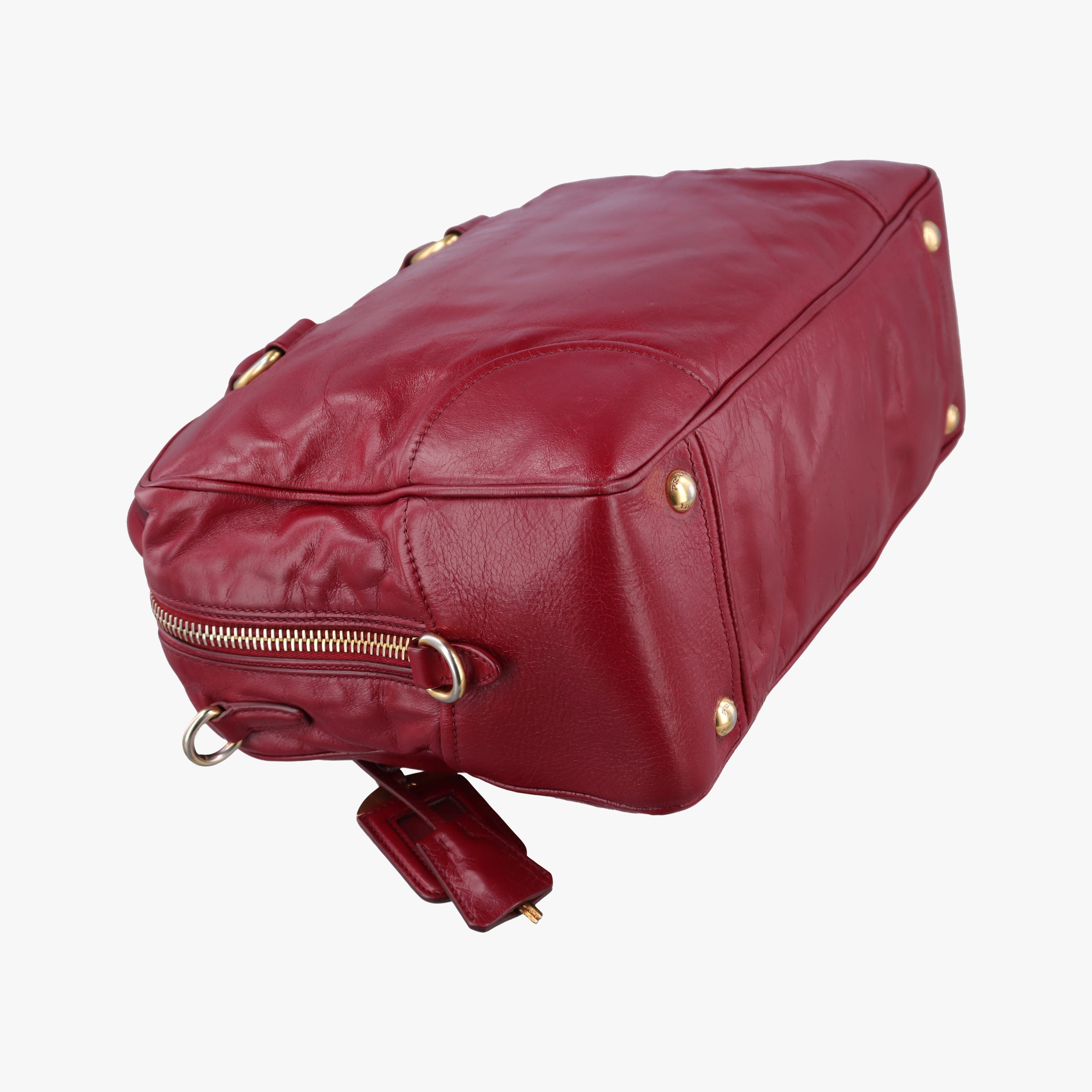 Pre-owned Prada Vitello Shine Shopping Peonia Burgundy Leather BL0821 shoulderbag | stylenewstar