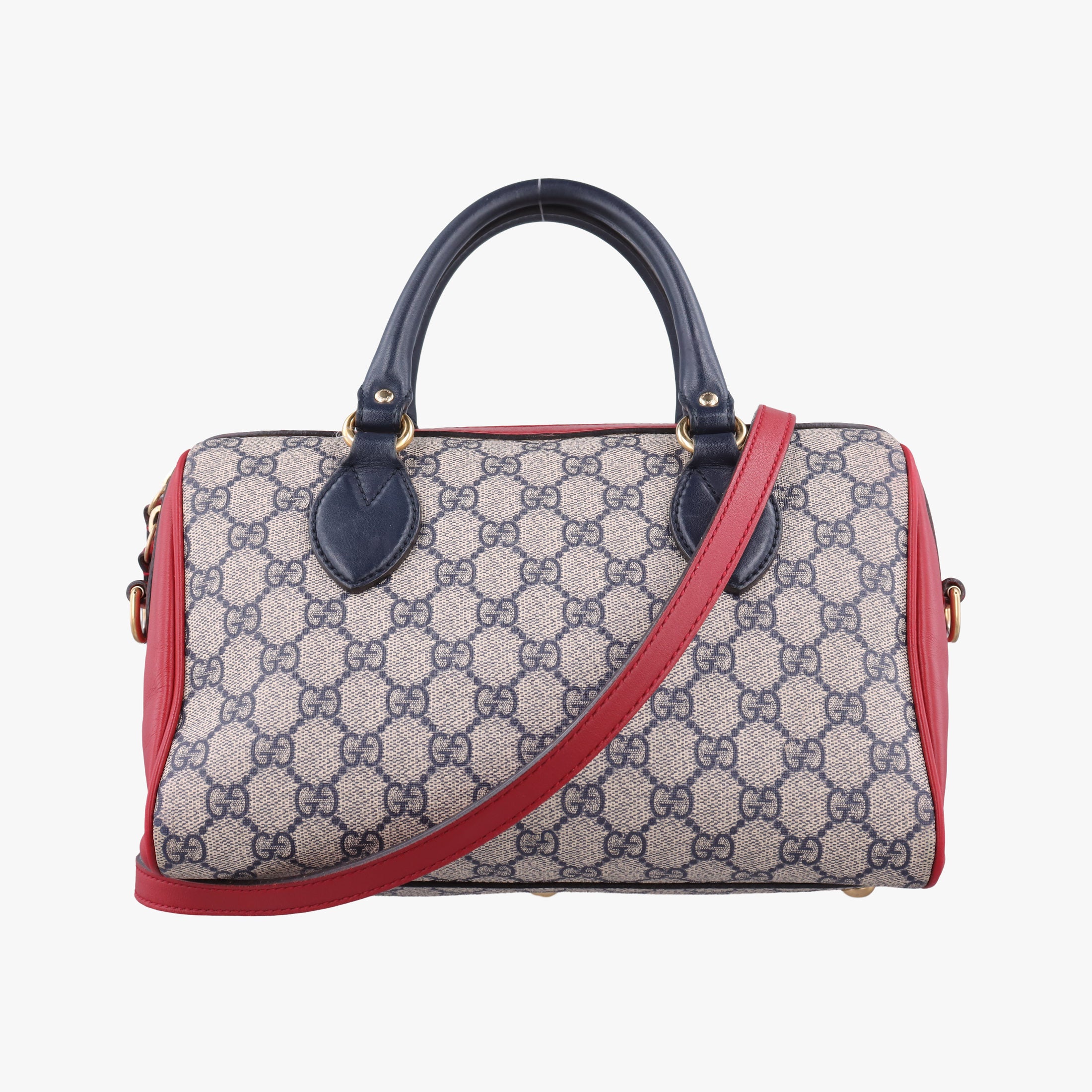 Pre-owned Gucci GG SUPREME Beige x Red x Navy PVC coated canvas×Leather 409529 shoulderbag | stylenewstar