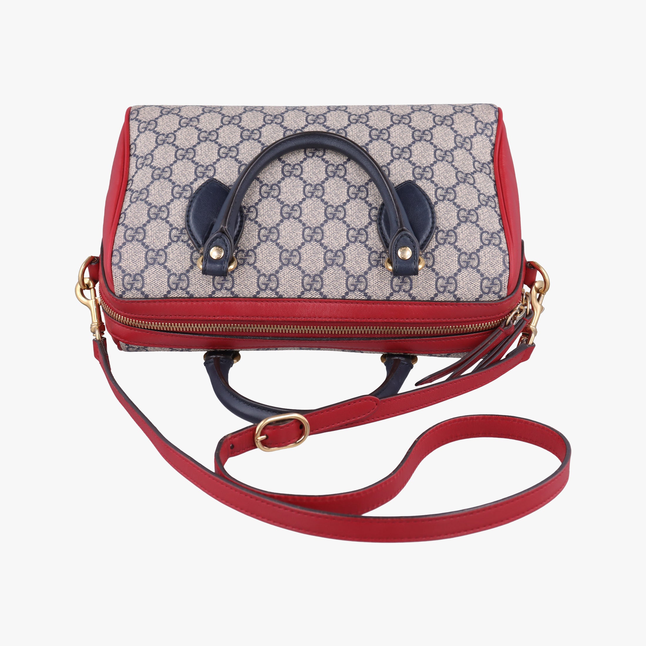 Pre-owned Gucci GG SUPREME Beige x Red x Navy PVC coated canvas×Leather 409529 shoulderbag | stylenewstar