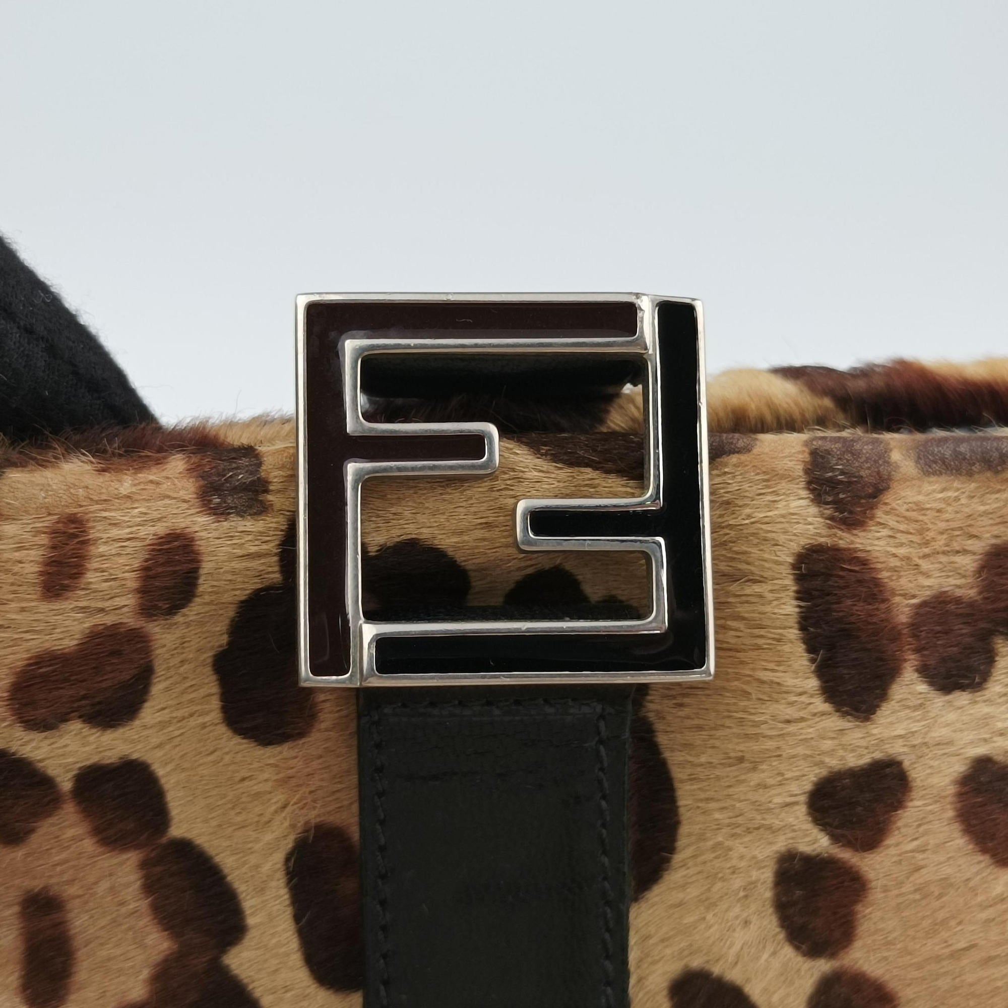 Pre-owned Fendi Leopard Print beige×Multicolour ponyhair×leather  handbag | stylenewstar