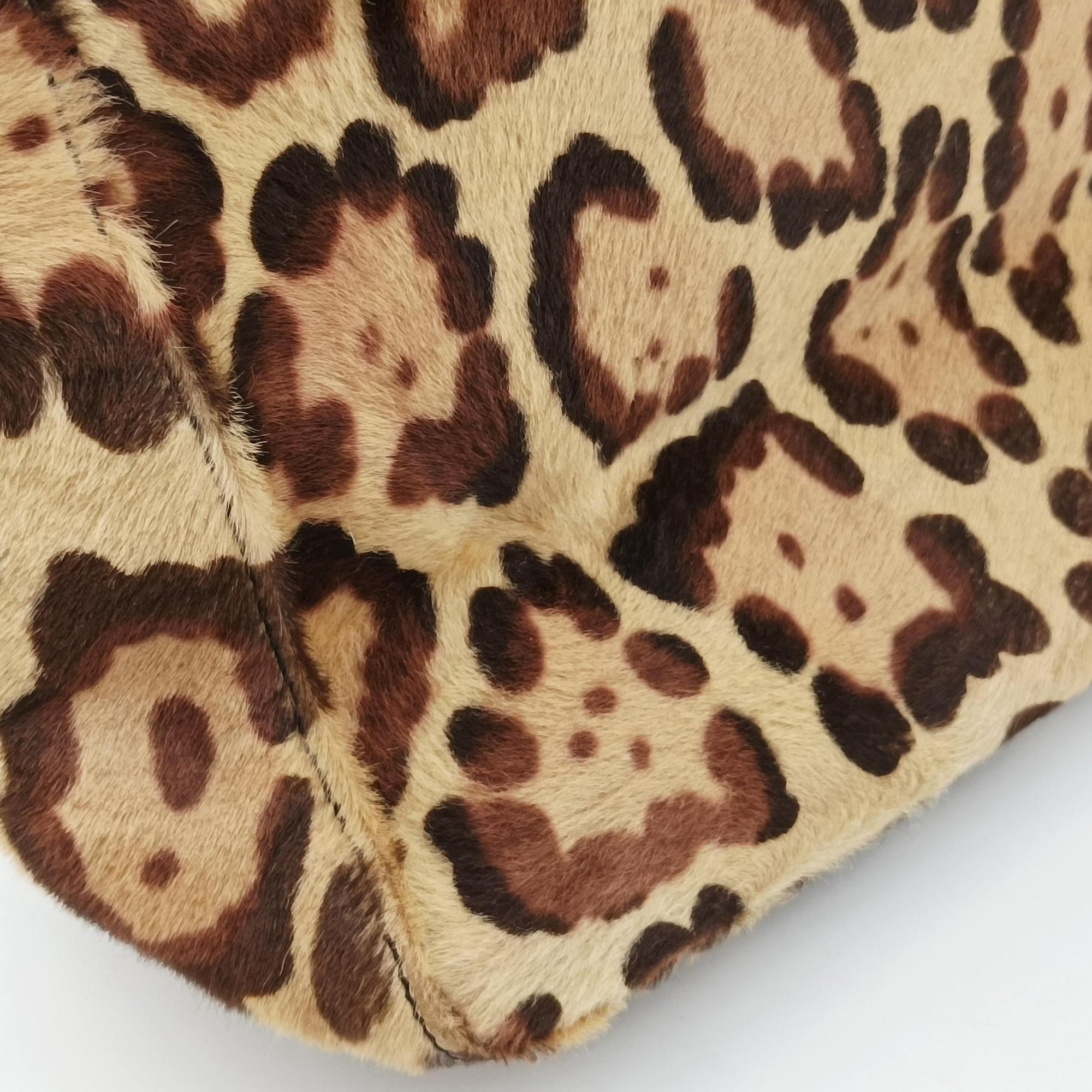 Pre-owned Fendi Leopard Print beige×Multicolour ponyhair×leather  handbag | stylenewstar