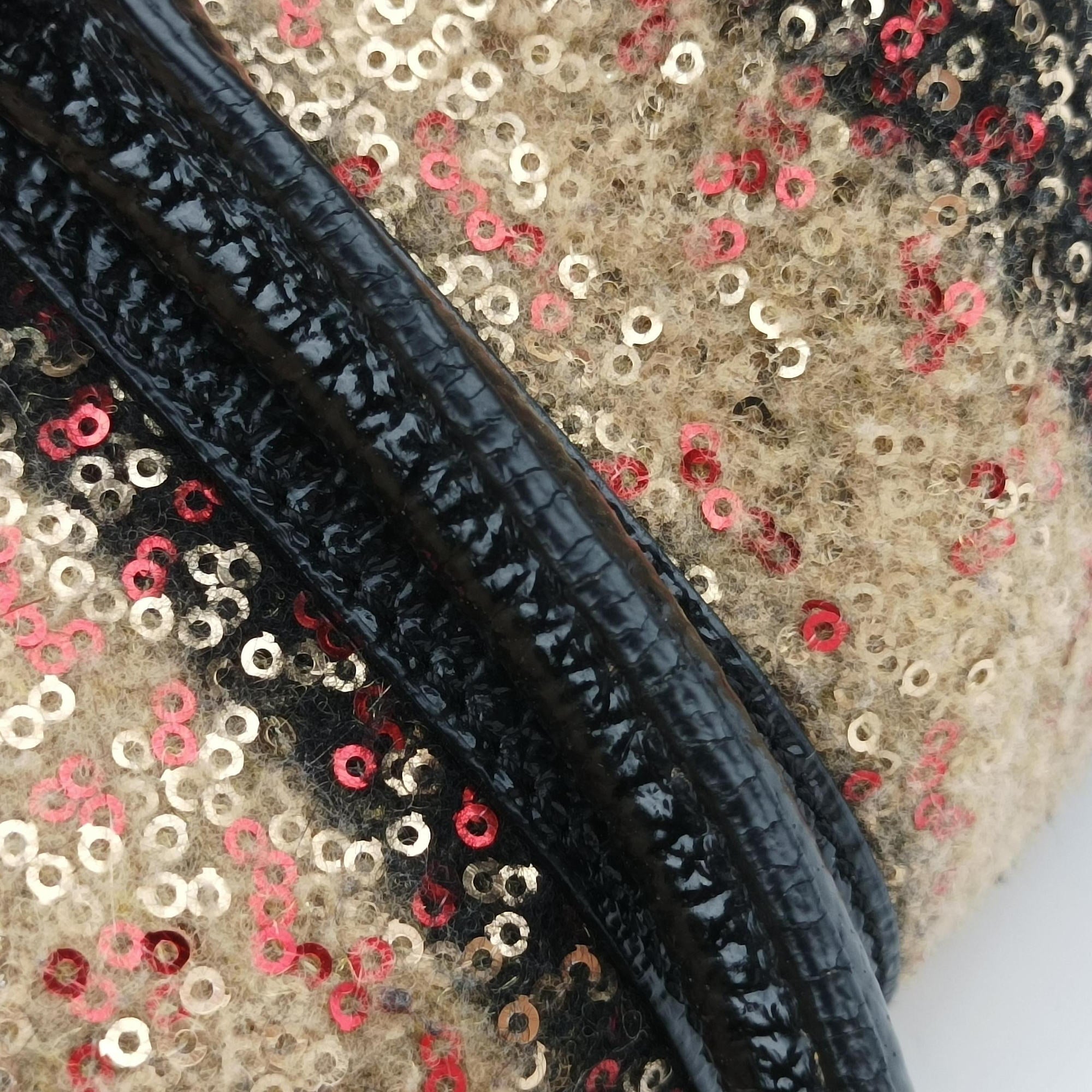 Secondhand Fendi Forever Bauletto Black Sequin-embellished wool striped fabric × patent 8BL098 handbag | stylenewstar