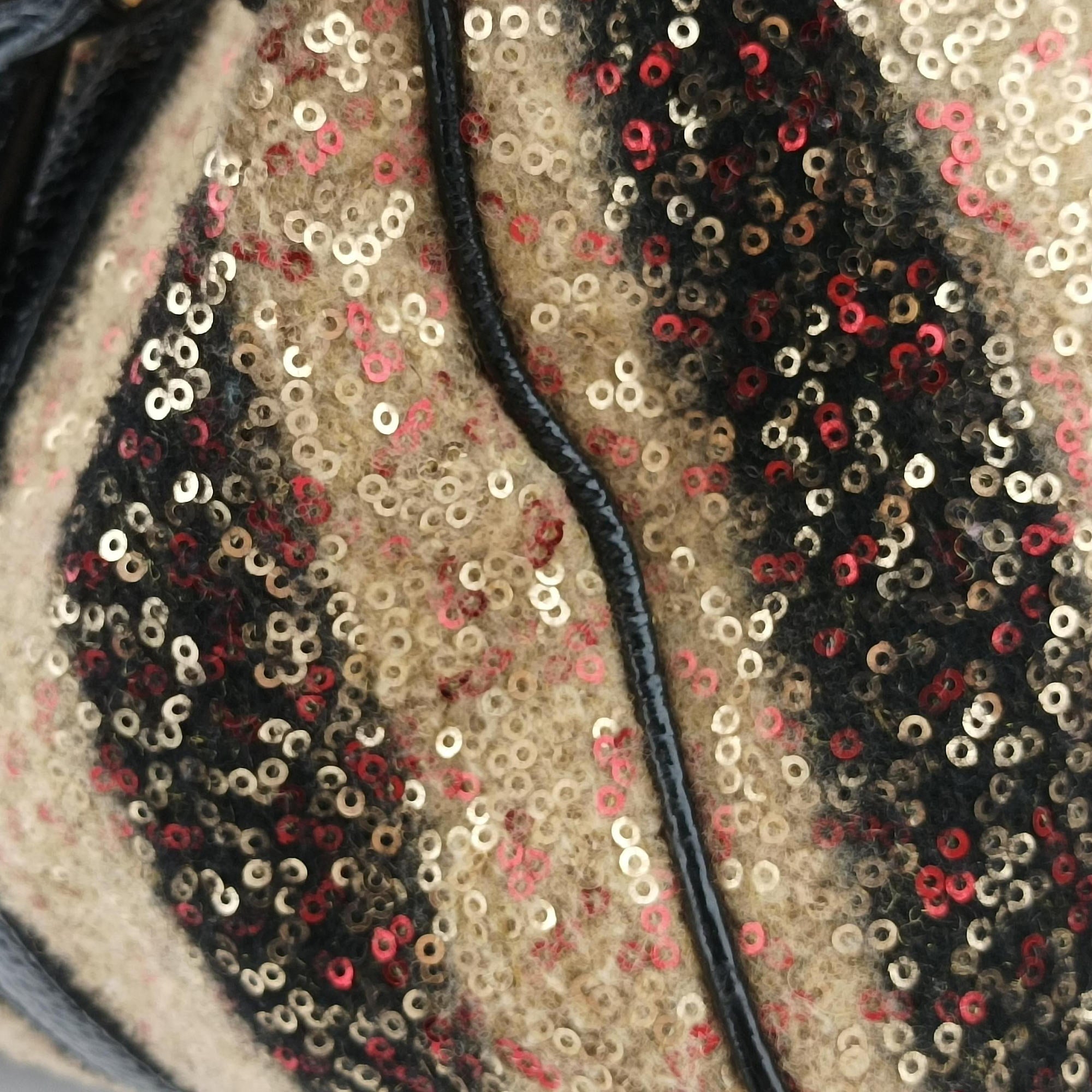 Secondhand Fendi Forever Bauletto Black Sequin-embellished wool striped fabric × patent 8BL098 handbag | stylenewstar