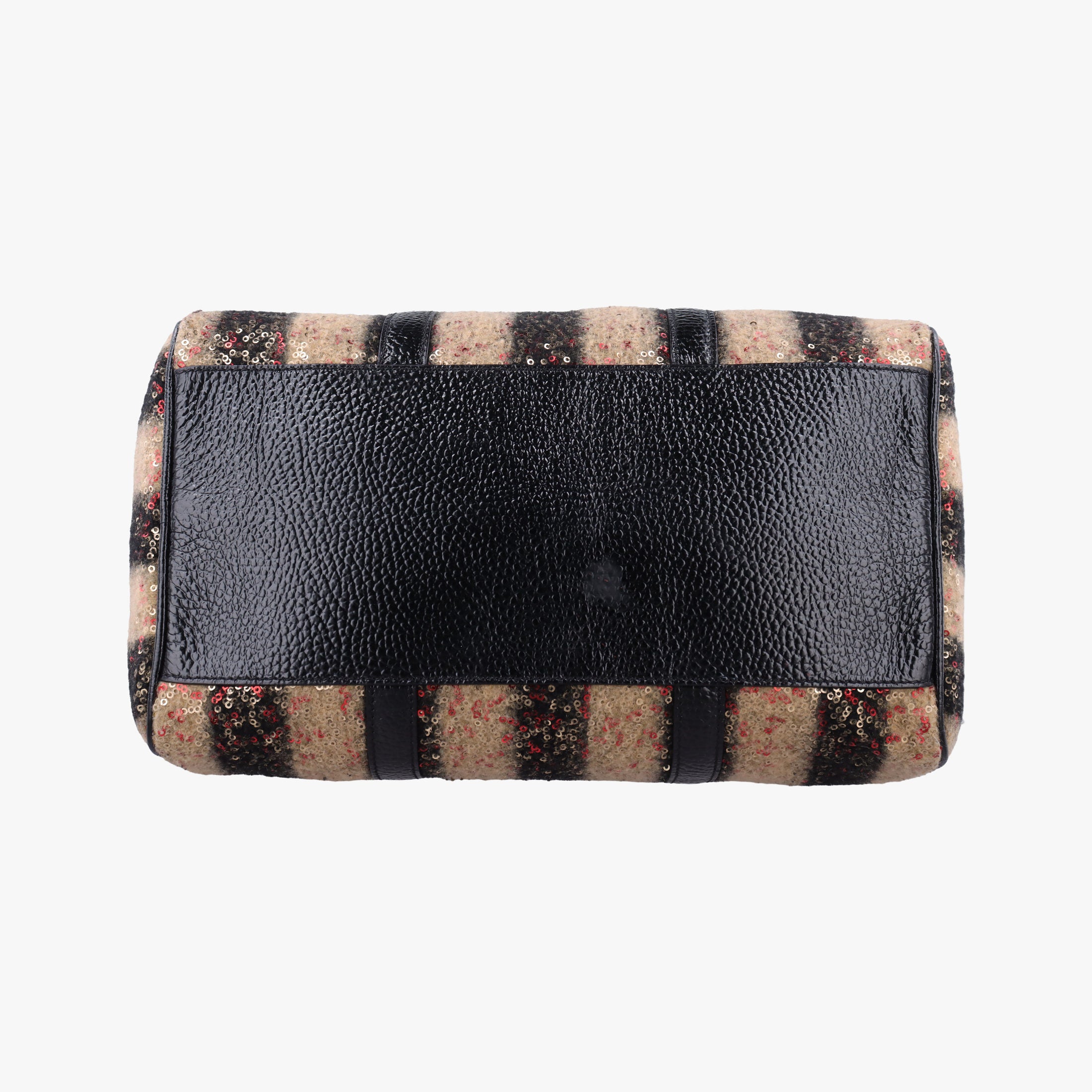 Secondhand Fendi Forever Bauletto Black Sequin-embellished wool striped fabric × patent 8BL098 handbag | stylenewstar