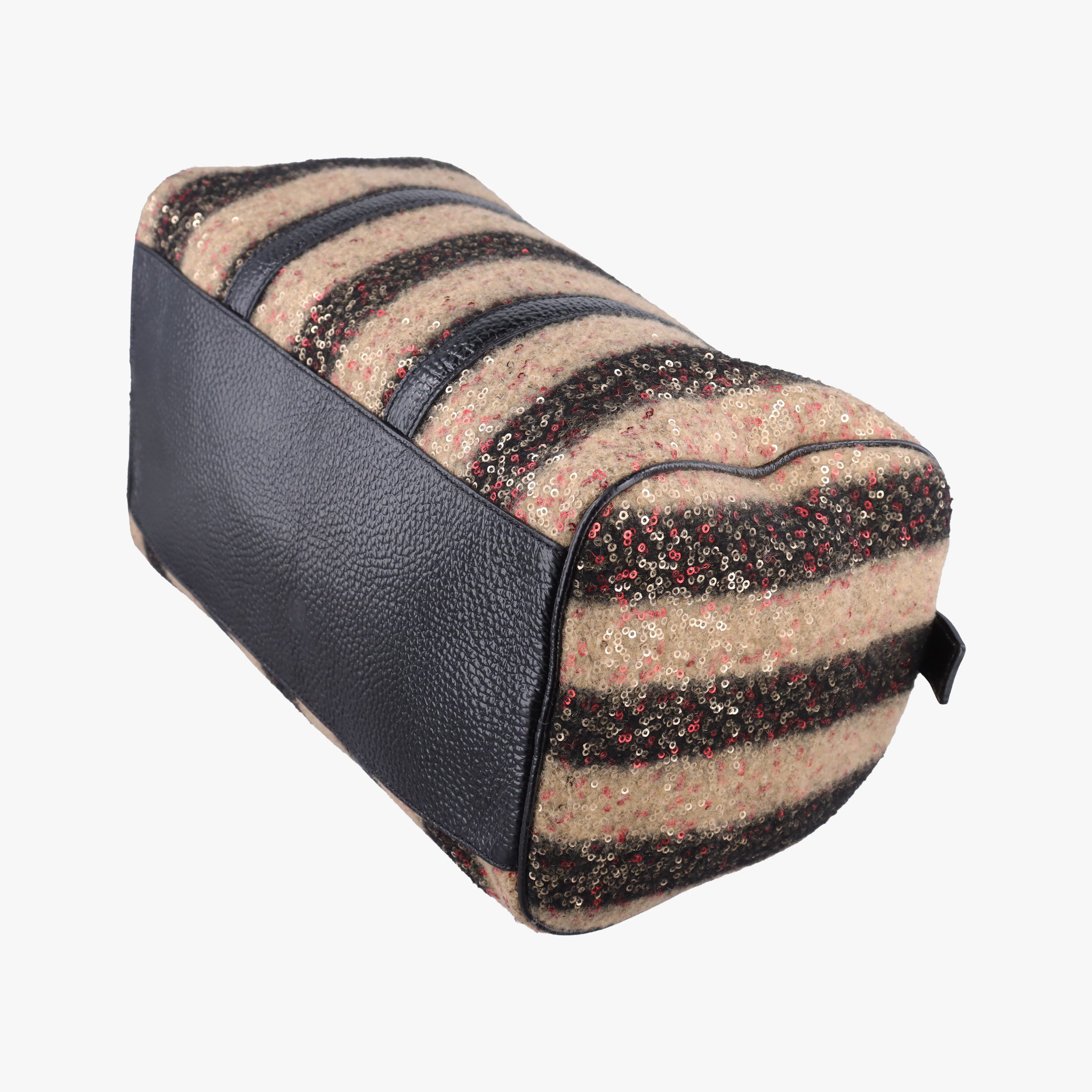 Secondhand Fendi Forever Bauletto Black Sequin-embellished wool striped fabric × patent 8BL098 handbag | stylenewstar