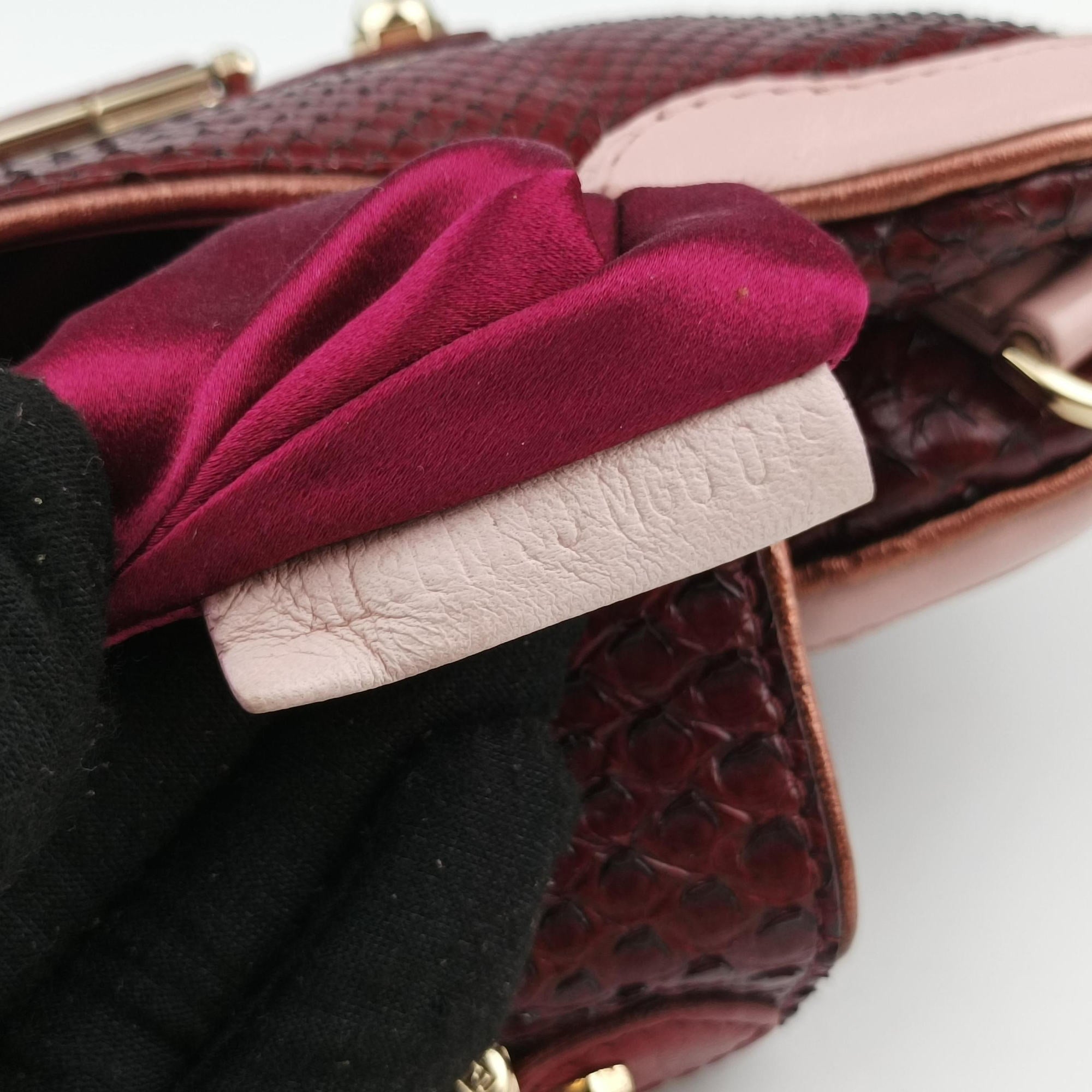 Pre-owned Fendi Vanity Mirror Bordeaux × Pink Python Leather × Calfskin Leather  shoulderbag | stylenewstar