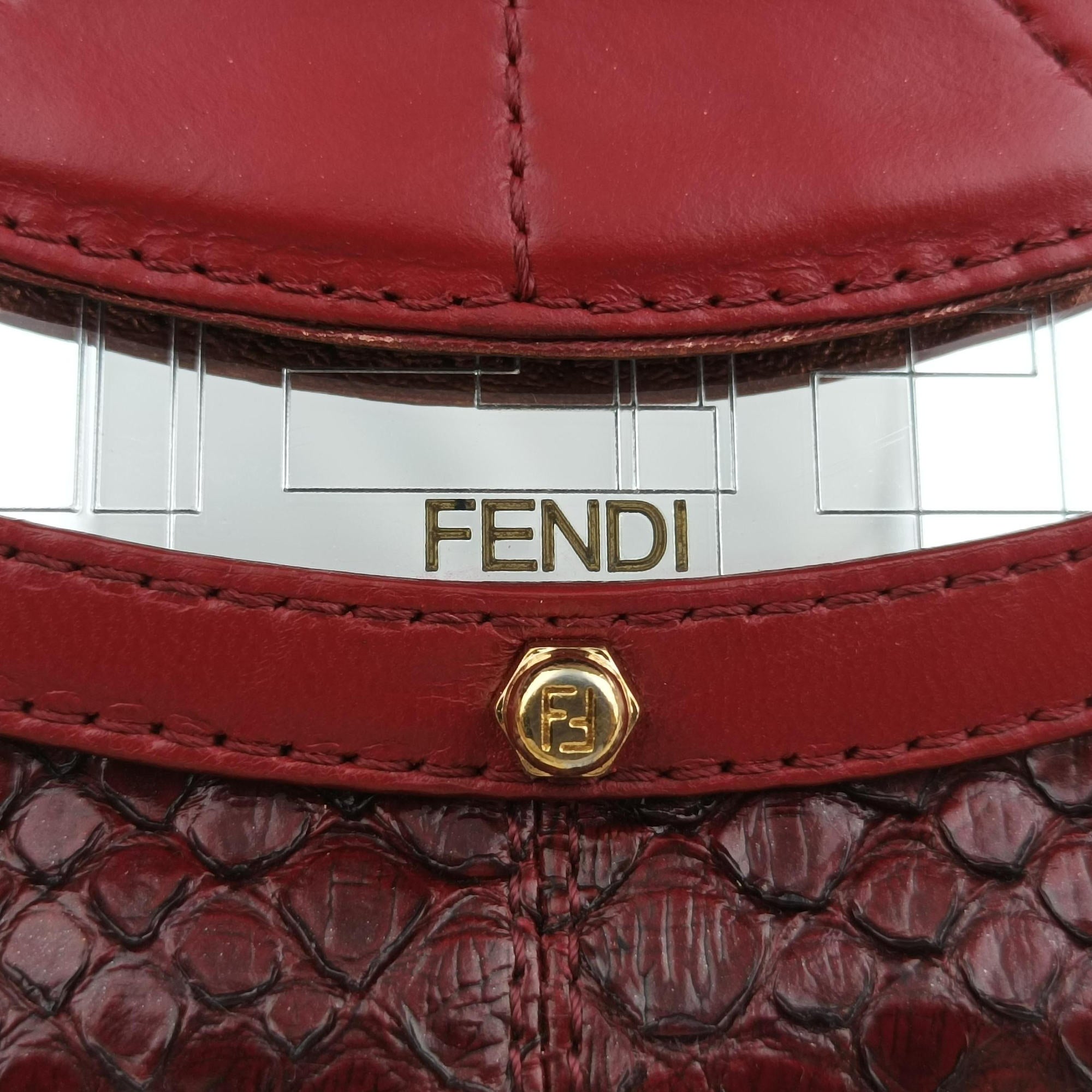 Pre-owned Fendi Vanity Mirror Bordeaux × Pink Python Leather × Calfskin Leather  shoulderbag | stylenewstar