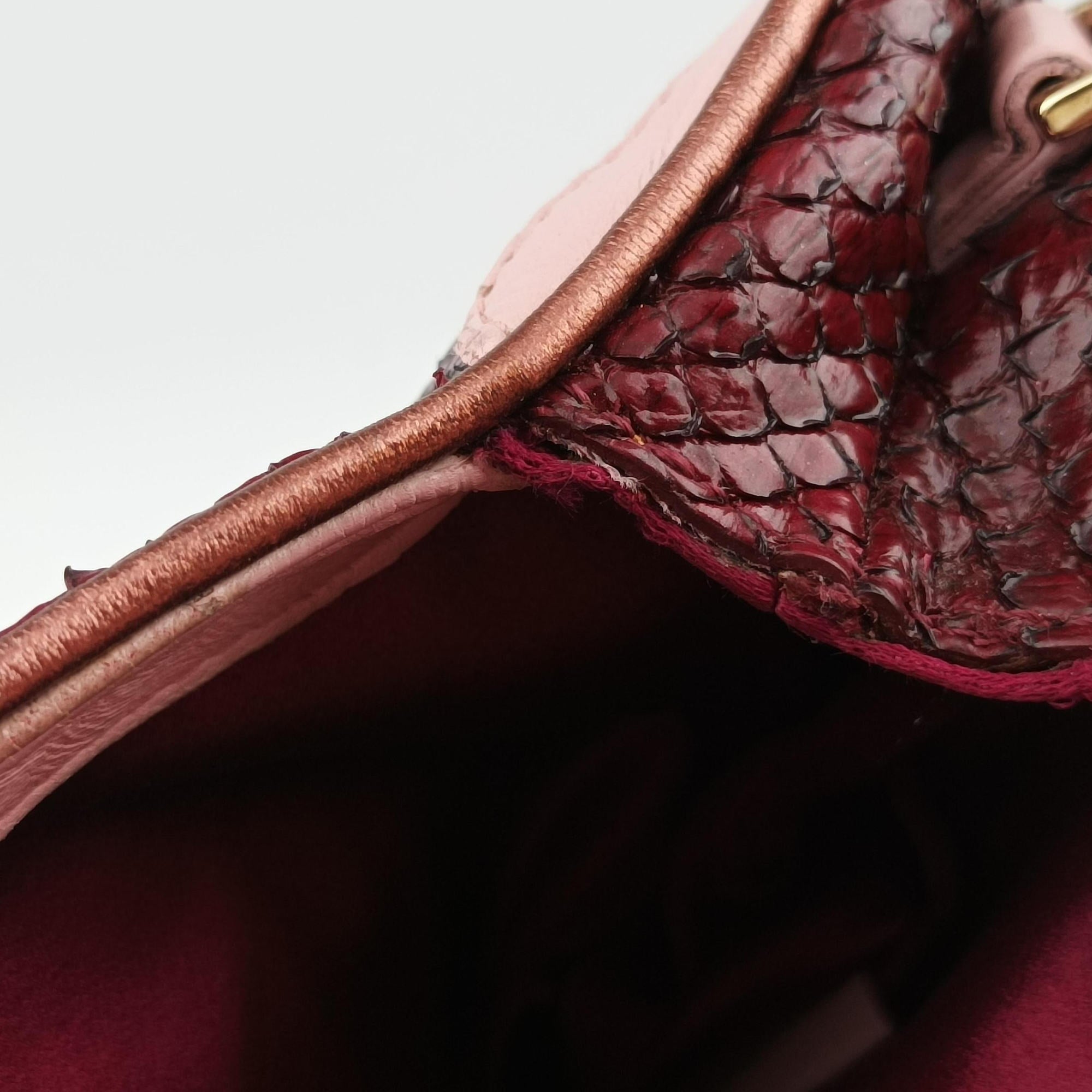 Pre-owned Fendi Vanity Mirror Bordeaux × Pink Python Leather × Calfskin Leather  shoulderbag | stylenewstar