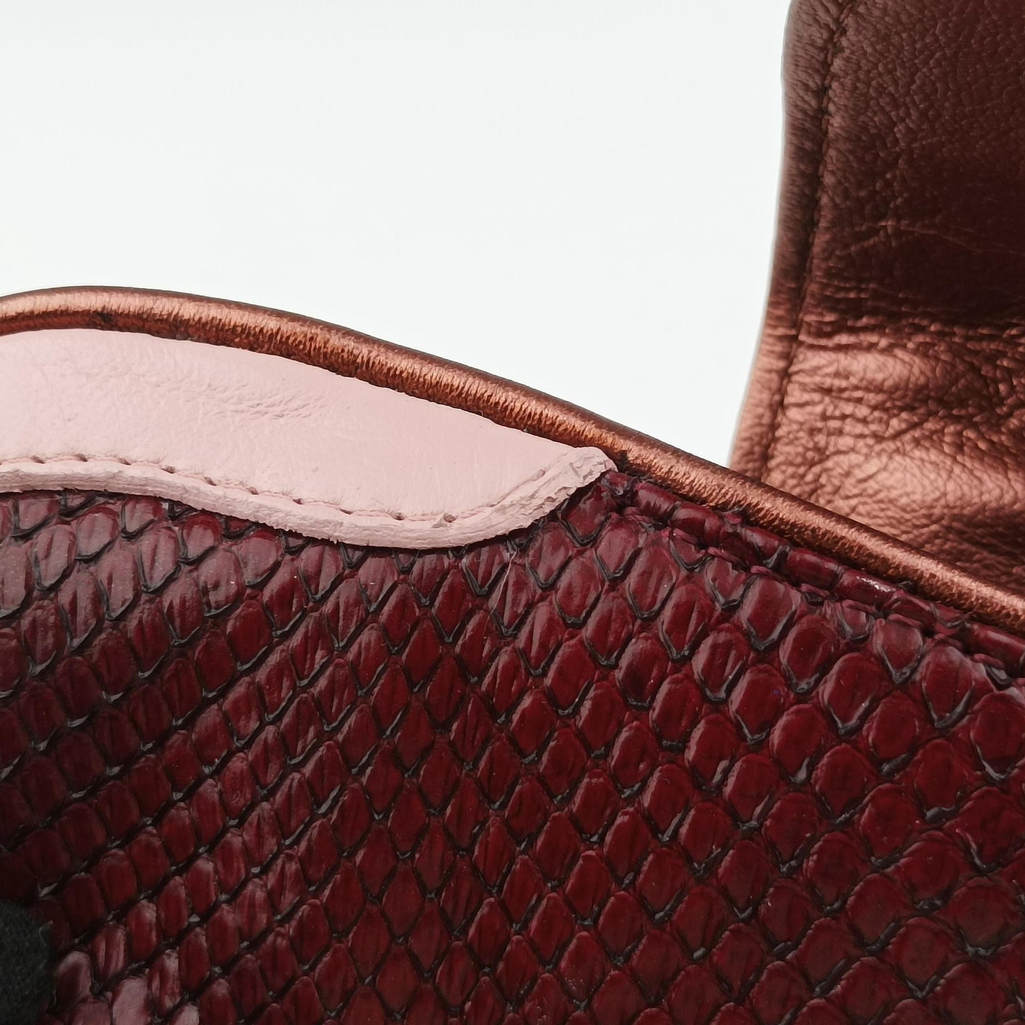 Pre-owned Fendi Vanity Mirror Bordeaux × Pink Python Leather × Calfskin Leather  shoulderbag | stylenewstar