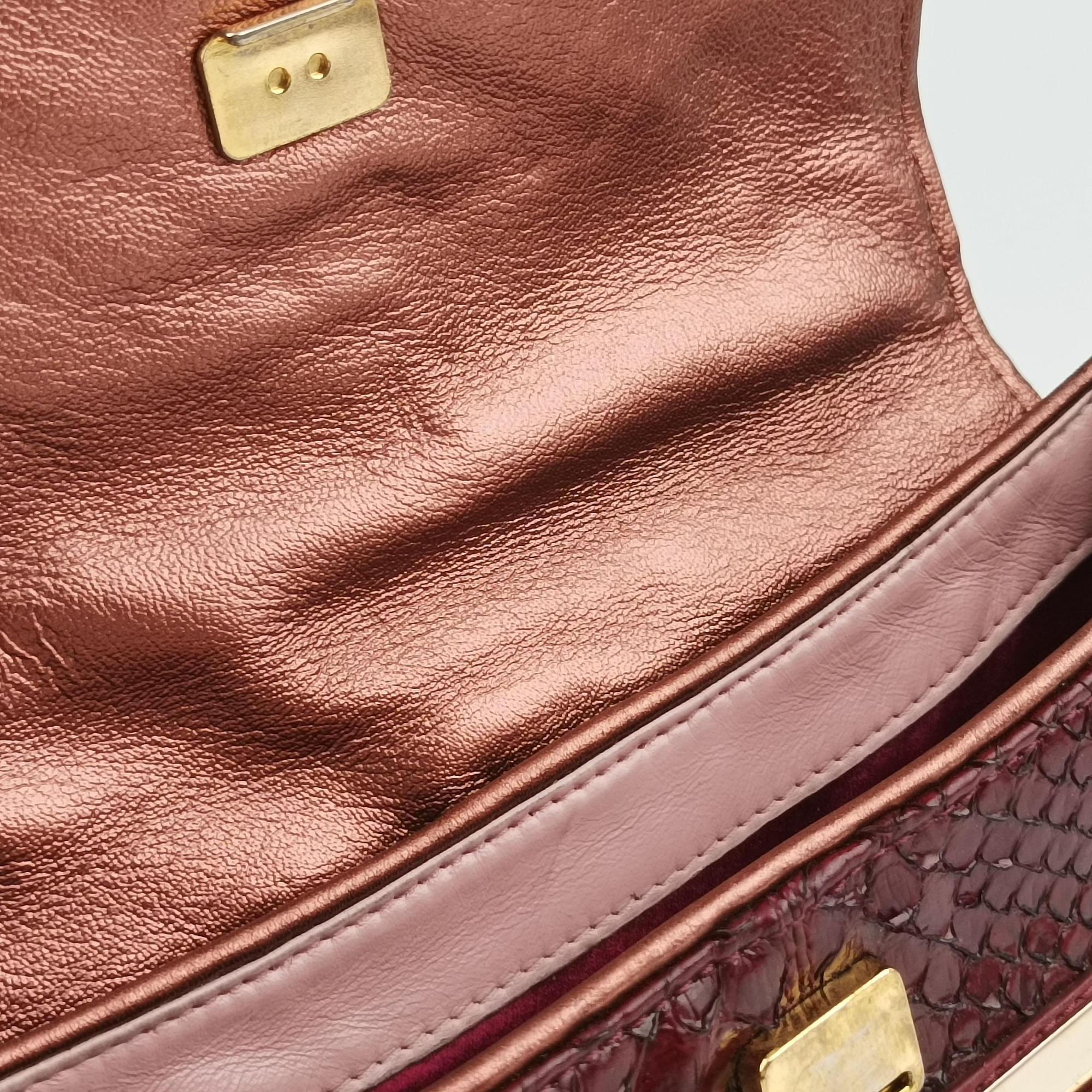 Pre-owned Fendi Vanity Mirror Bordeaux × Pink Python Leather × Calfskin Leather  shoulderbag | stylenewstar