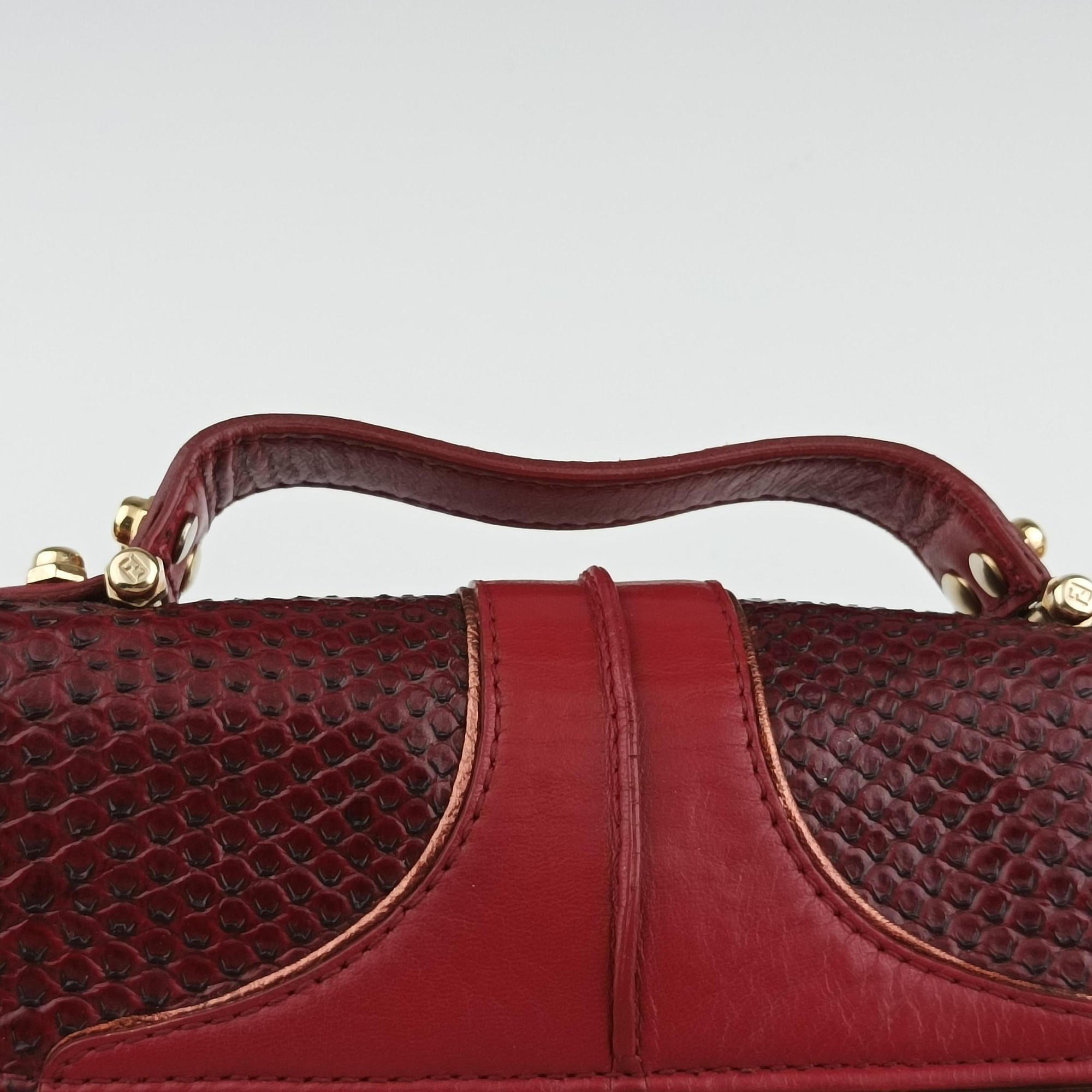 Pre-owned Fendi Vanity Mirror Bordeaux × Pink Python Leather × Calfskin Leather  shoulderbag | stylenewstar