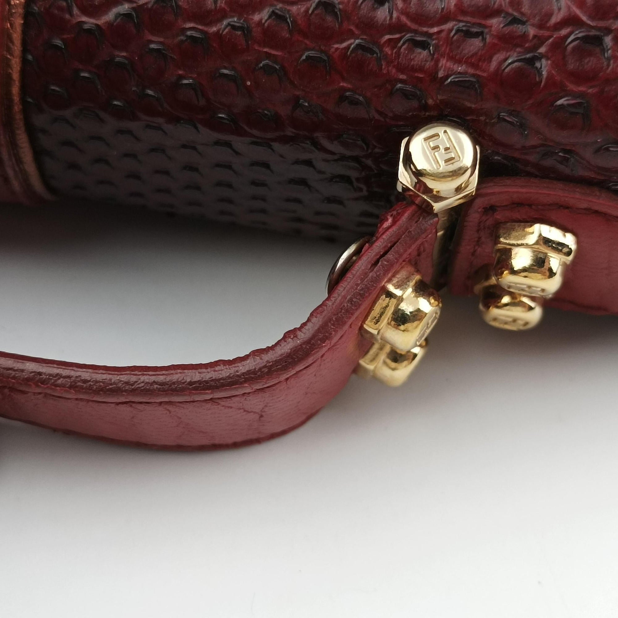 Pre-owned Fendi Vanity Mirror Bordeaux × Pink Python Leather × Calfskin Leather  shoulderbag | stylenewstar
