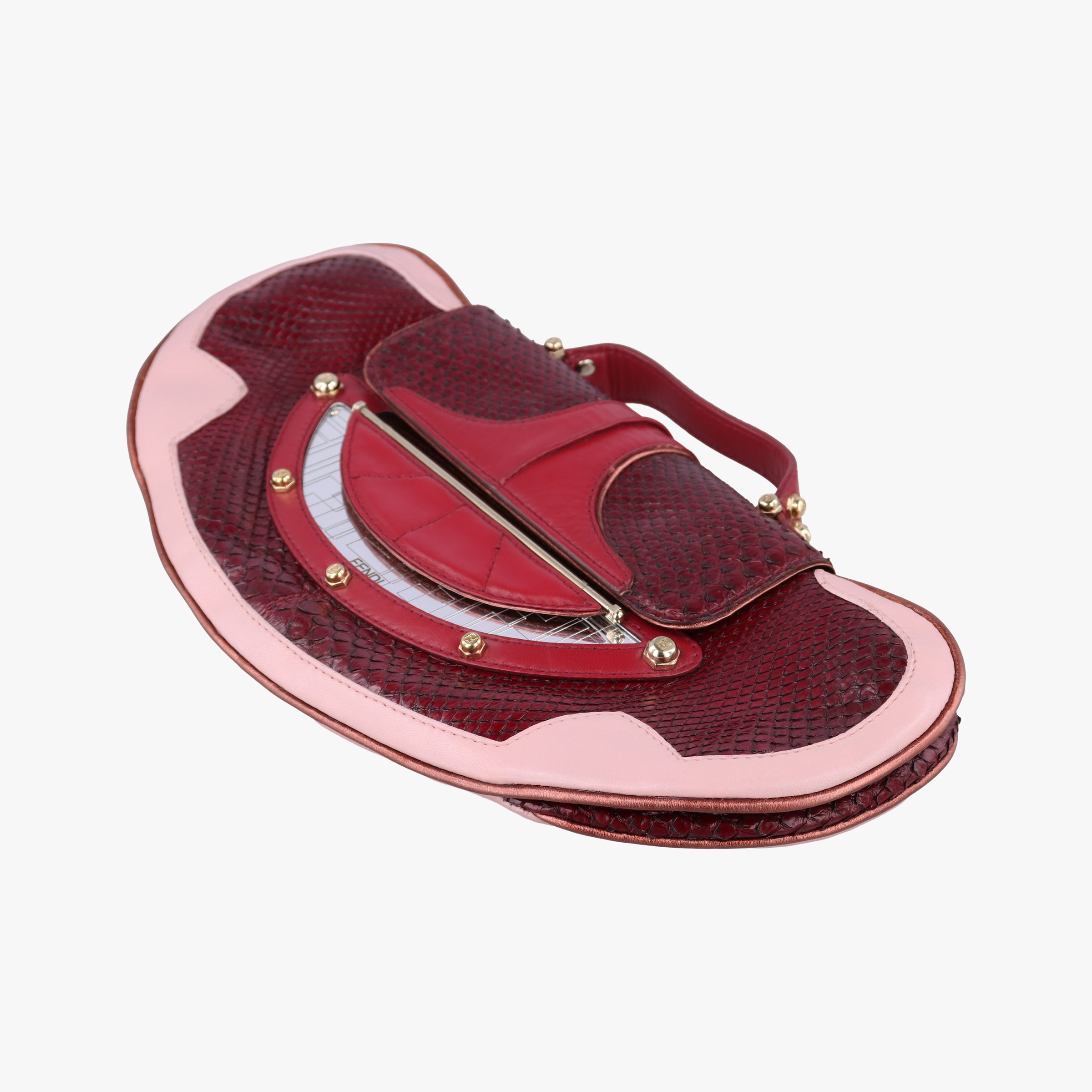 Pre-owned Fendi Vanity Mirror Bordeaux × Pink Python Leather × Calfskin Leather  shoulderbag | stylenewstar