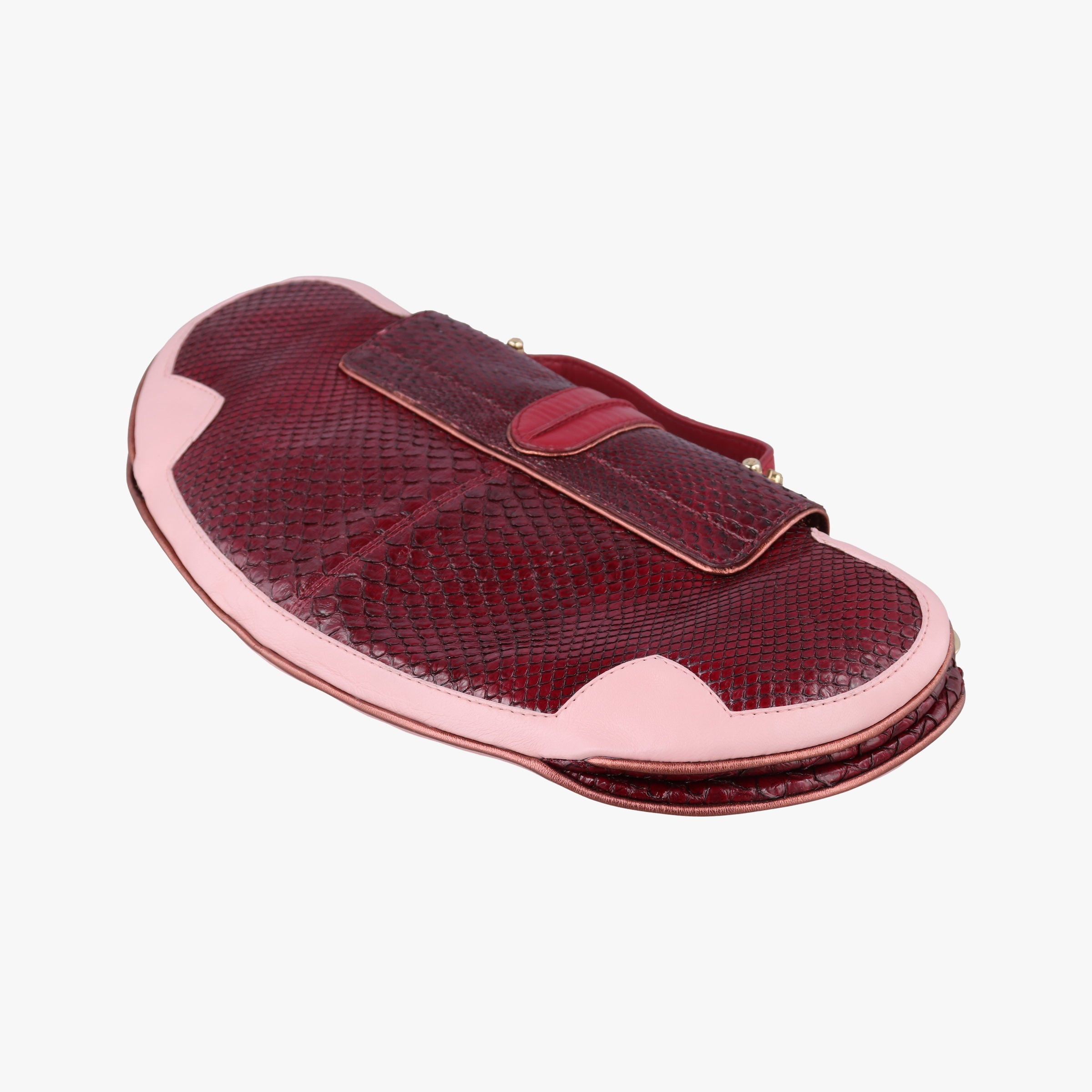 Pre-owned Fendi Vanity Mirror Bordeaux × Pink Python Leather × Calfskin Leather  shoulderbag | stylenewstar