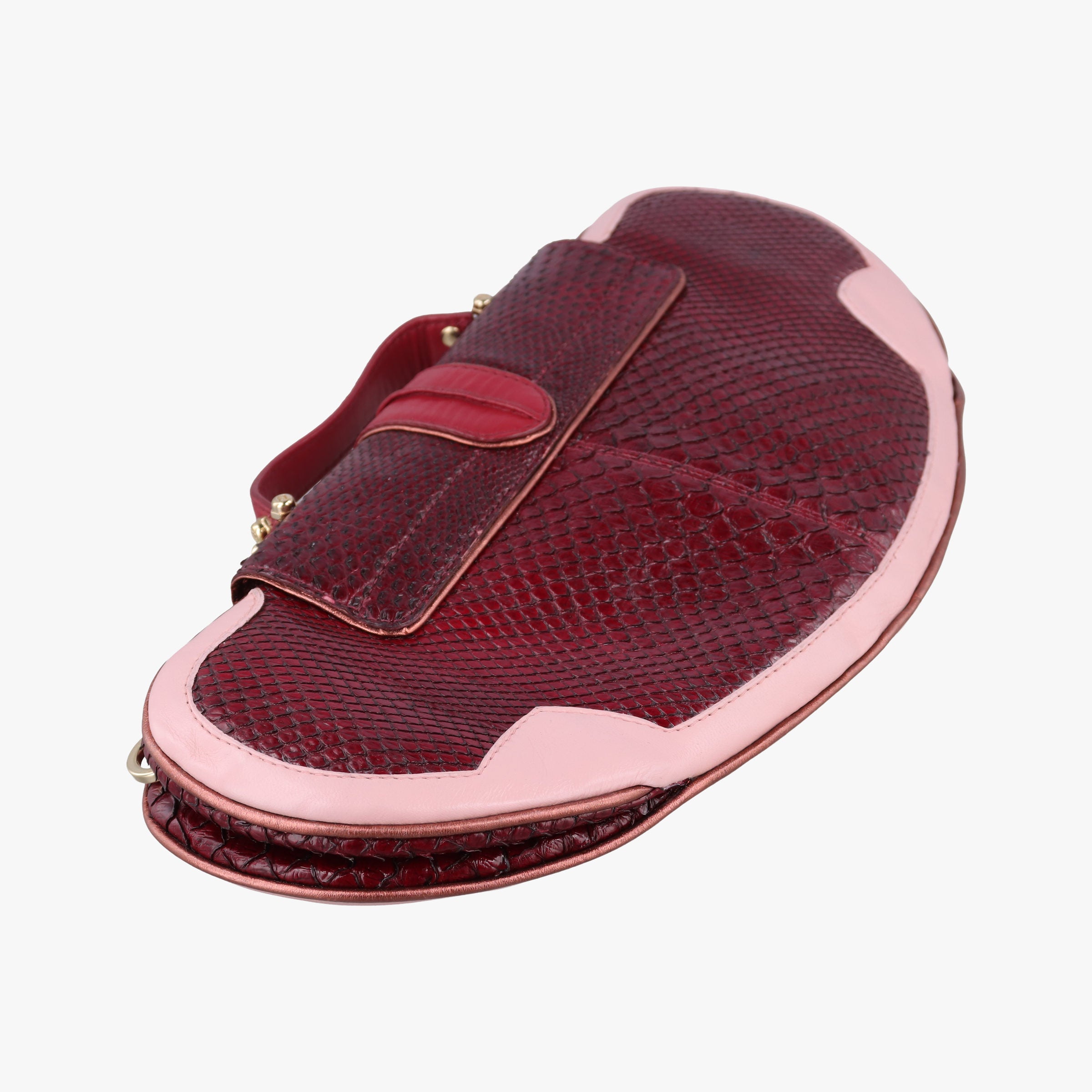 Pre-owned Fendi Vanity Mirror Bordeaux × Pink Python Leather × Calfskin Leather  shoulderbag | stylenewstar
