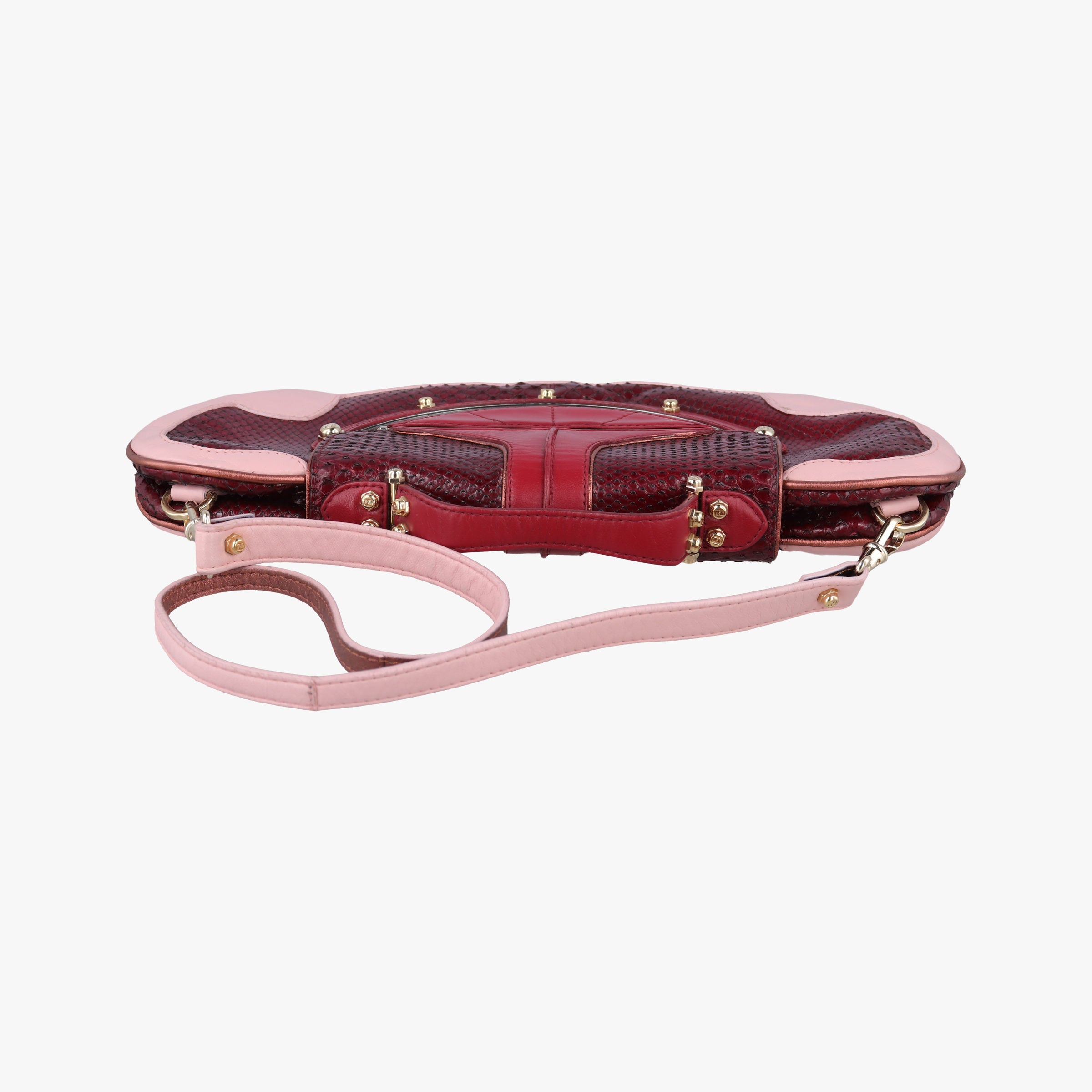Pre-owned Fendi Vanity Mirror Bordeaux × Pink Python Leather × Calfskin Leather  shoulderbag | stylenewstar