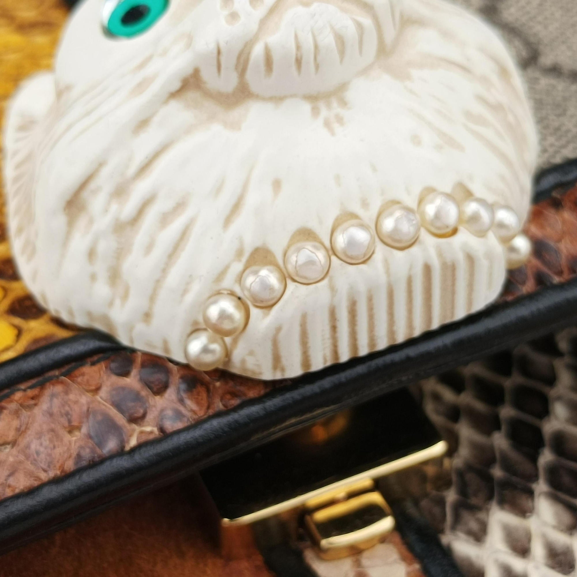 Secondhand Gucci Patchwork Cat Head Multicolor GG Supreme Canvas× Python×Suede 499822 shoulderbag | stylenewstar
