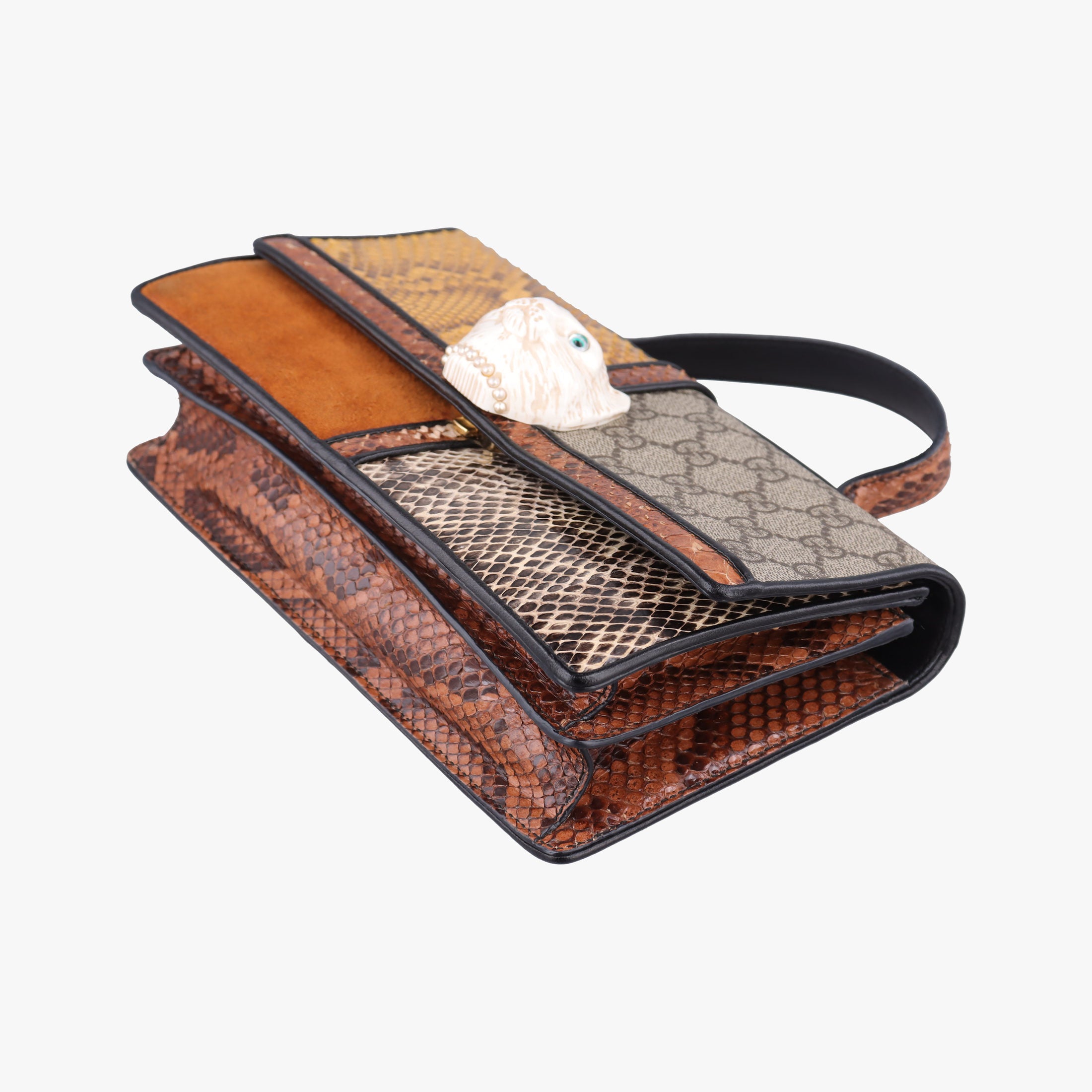 Secondhand Gucci Patchwork Cat Head Multicolor GG Supreme Canvas× Python×Suede 499822 shoulderbag | stylenewstar