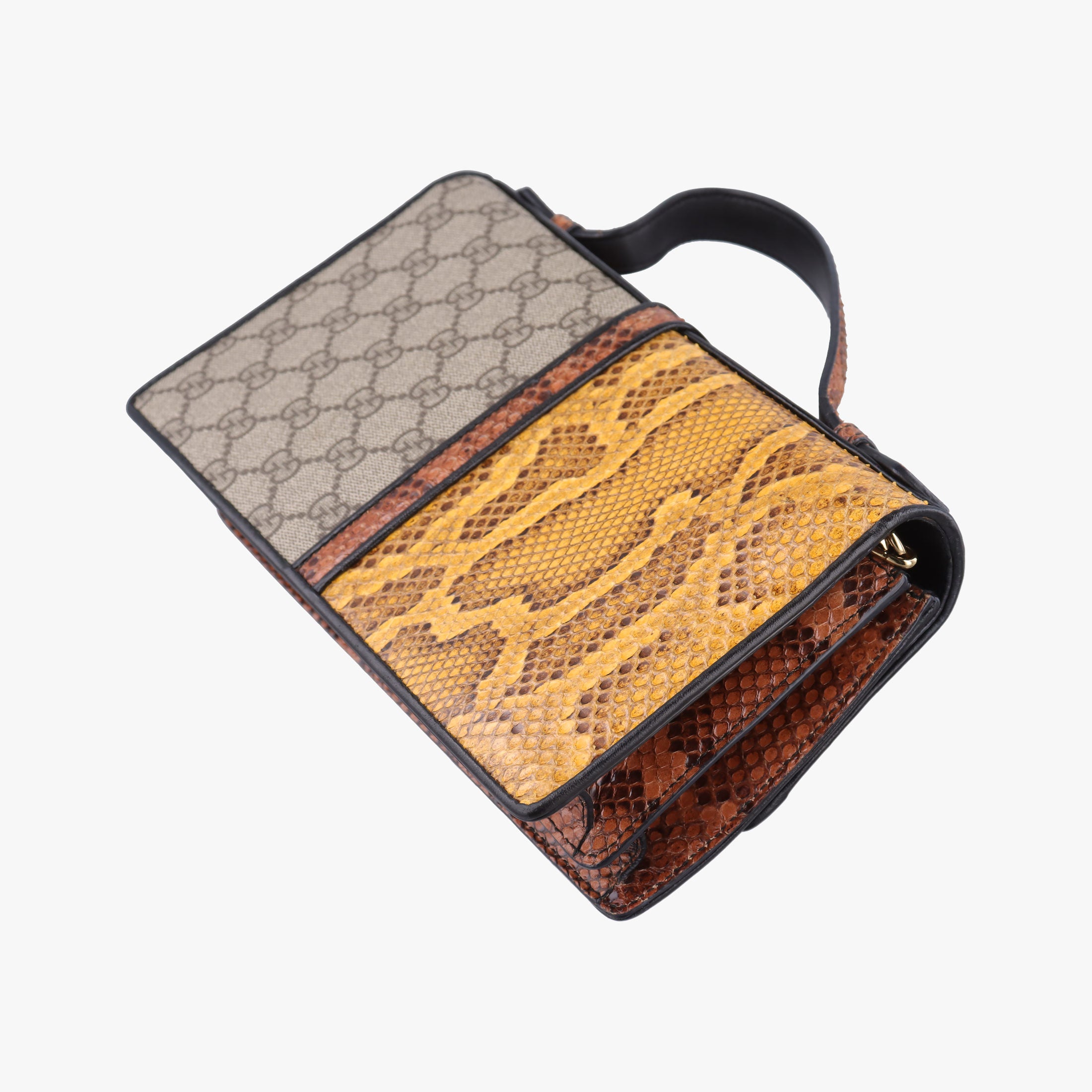 Secondhand Gucci Patchwork Cat Head Multicolor GG Supreme Canvas× Python×Suede 499822 shoulderbag | stylenewstar
