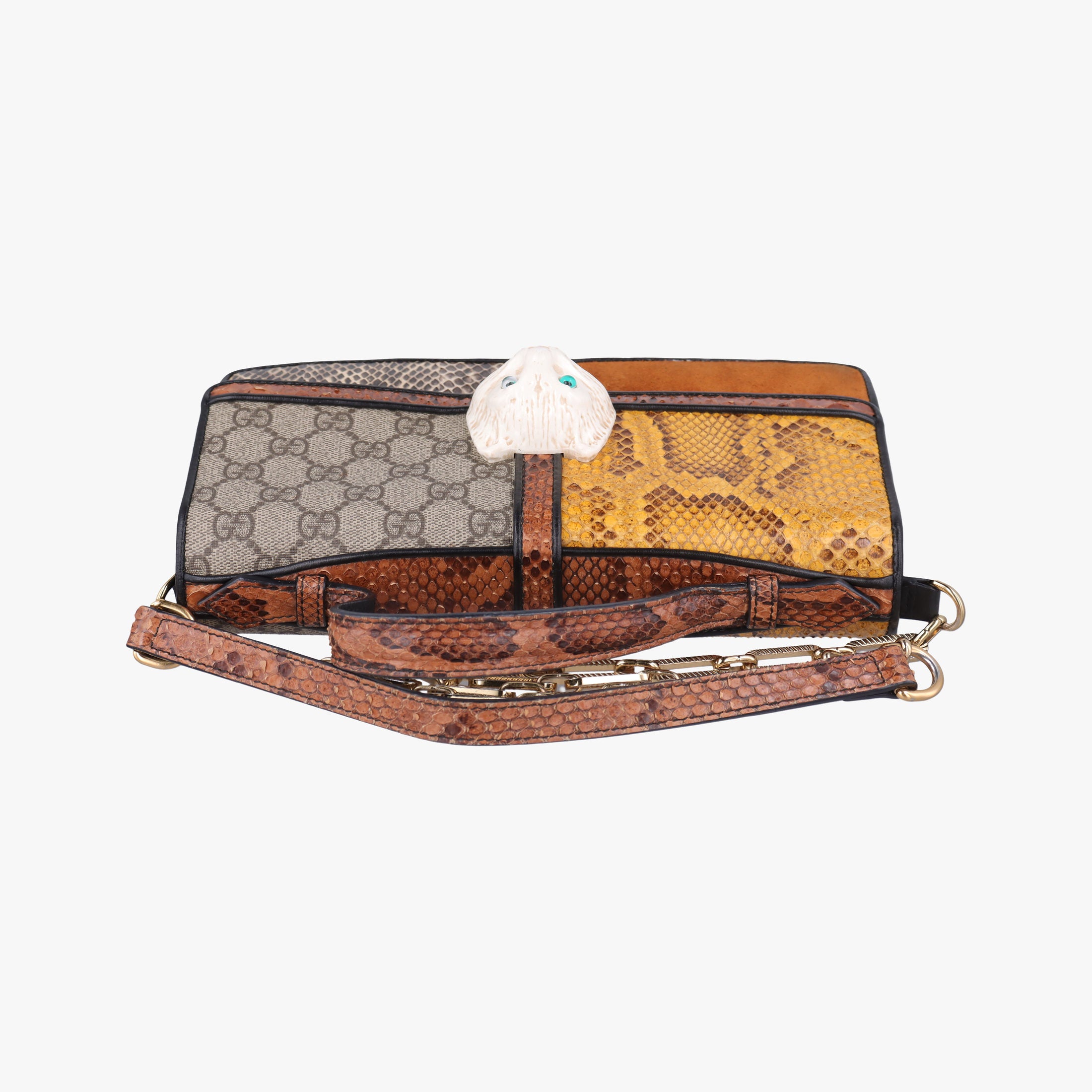 Secondhand Gucci Patchwork Cat Head Multicolor GG Supreme Canvas× Python×Suede 499822 shoulderbag | stylenewstar