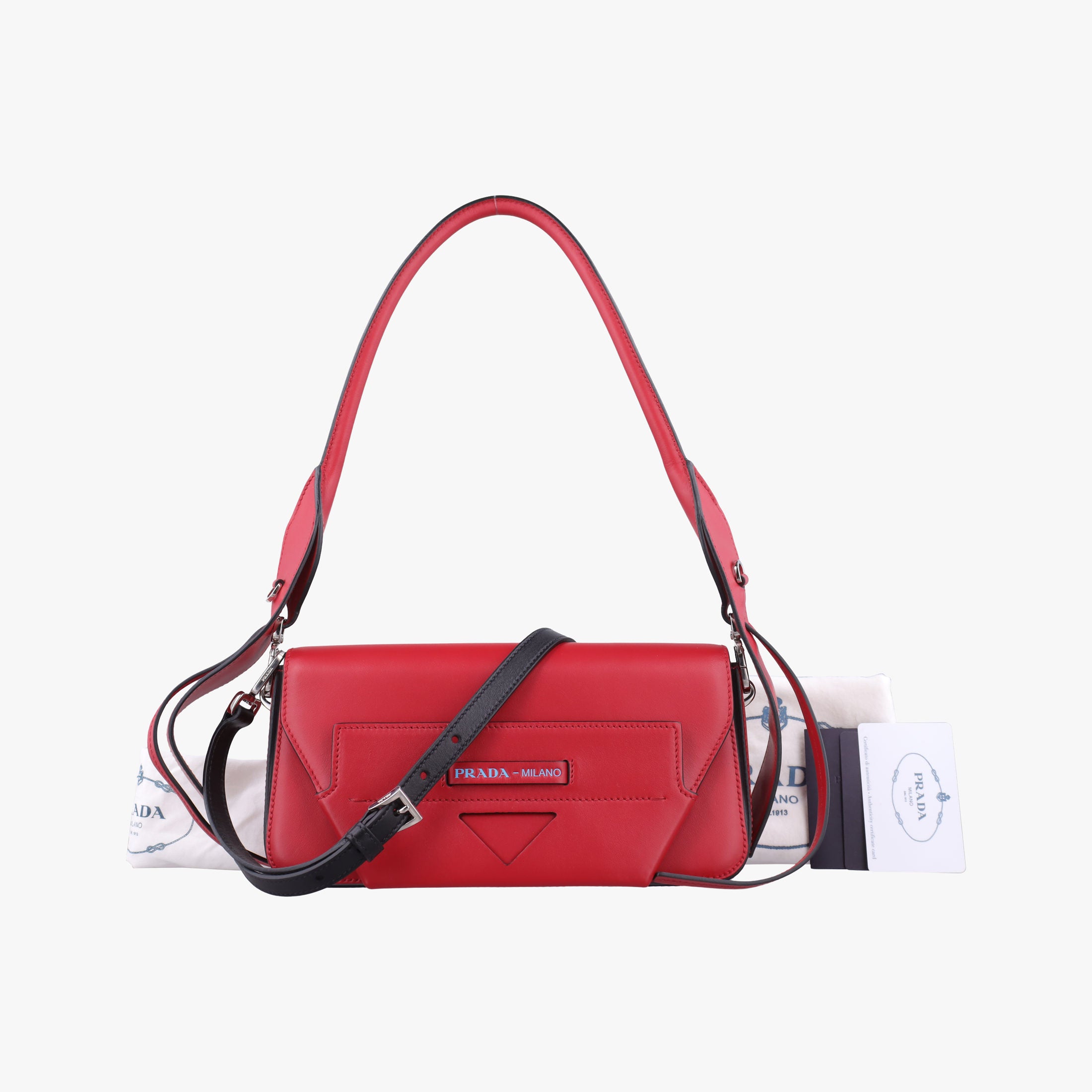 Secondhand Prada COGNAC N Red × black Leather 1BD166 shoulderbag | stylenewstar