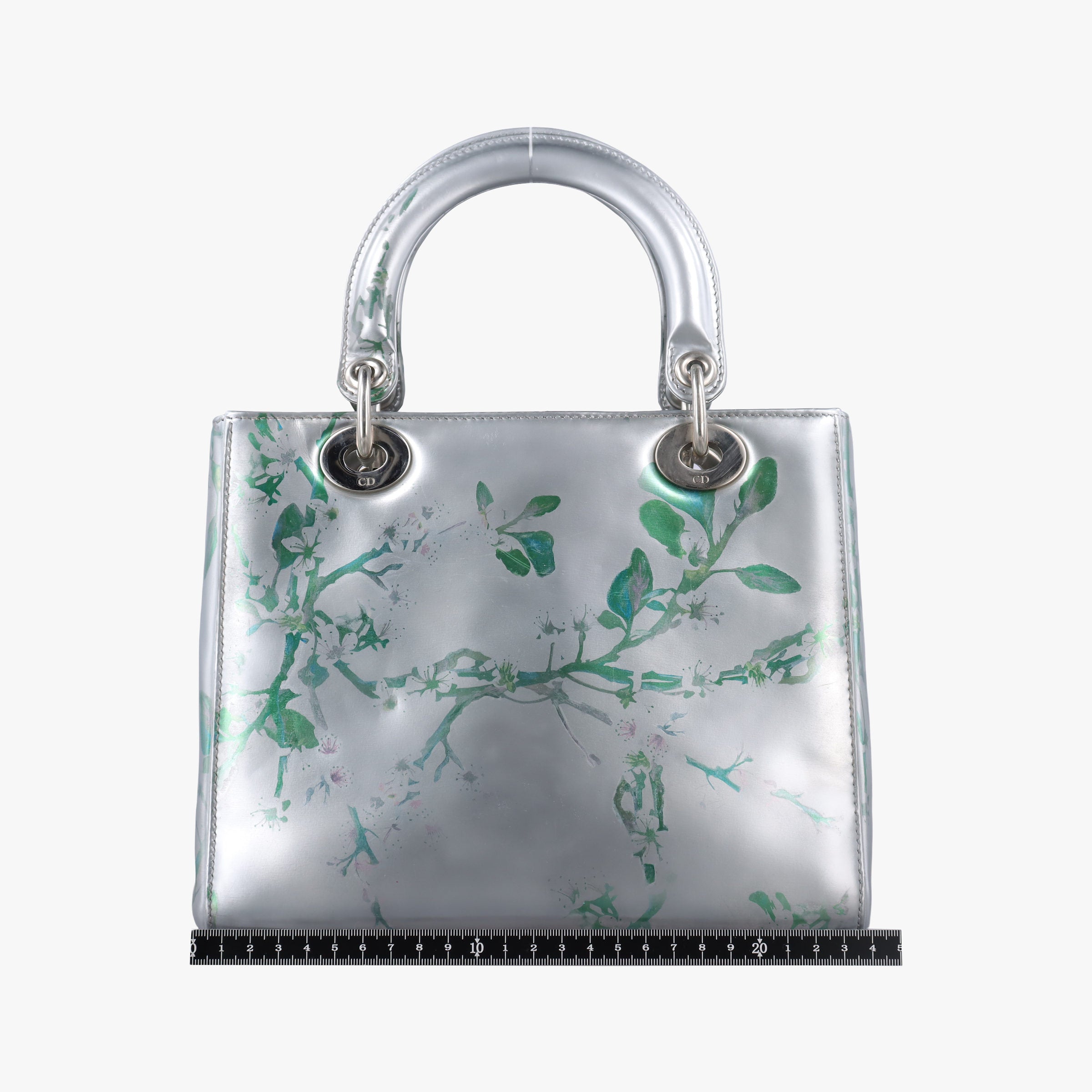 Pre-owned Christian Dior Lady Dior Floral Printed Silver Patent Leather  shoulderbag | stylenewstar