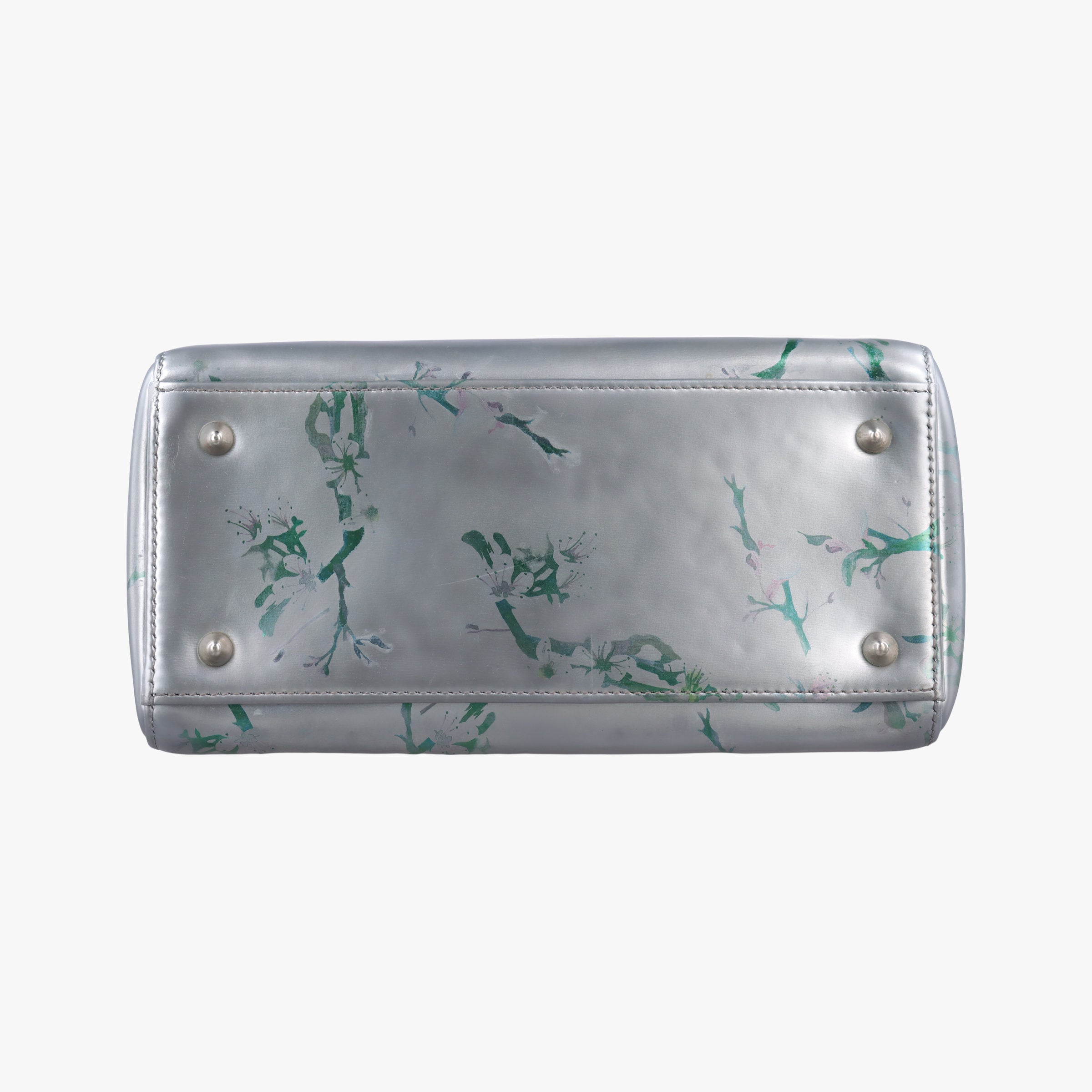 Pre-owned Christian Dior Lady Dior Floral Printed Silver Patent Leather  shoulderbag | stylenewstar