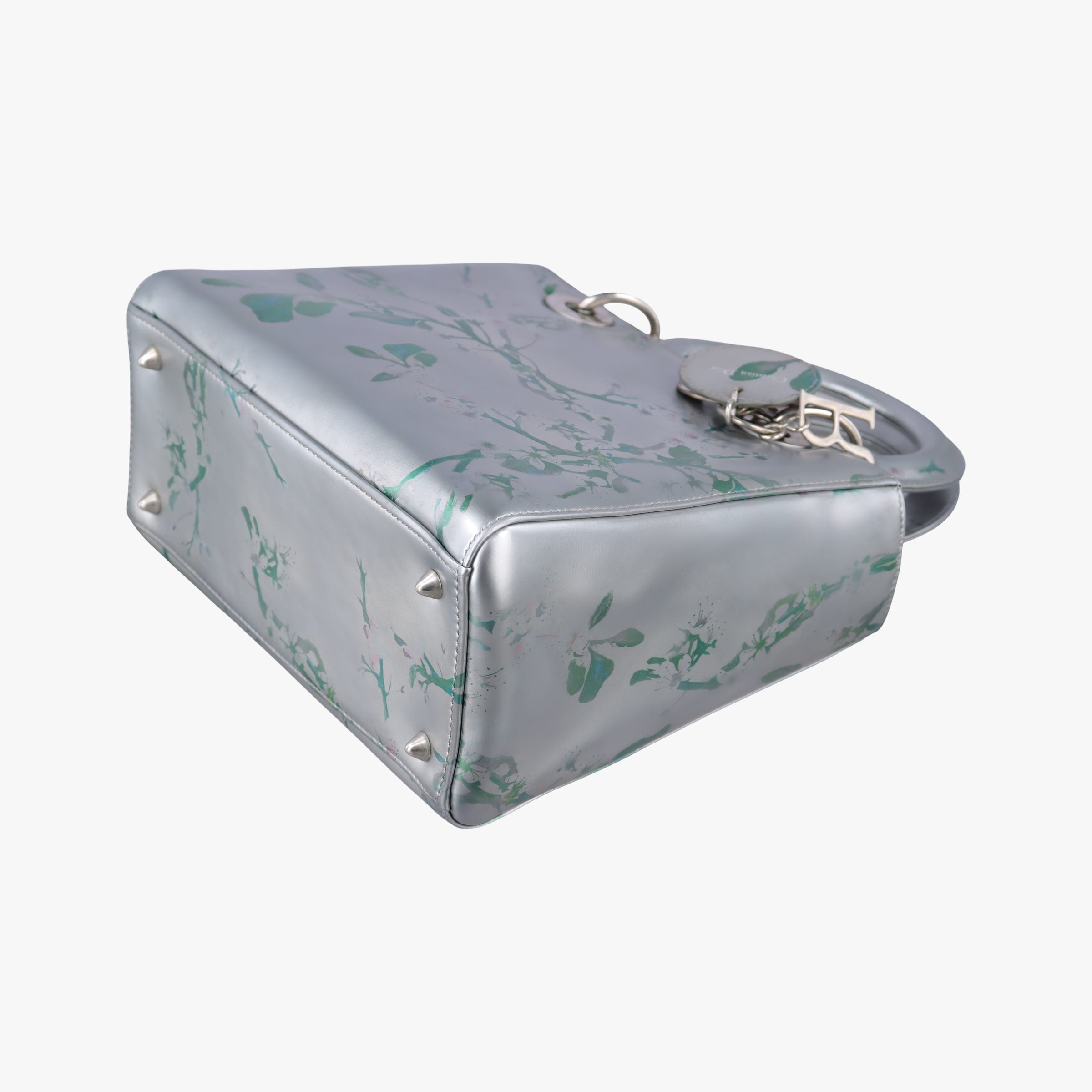 Pre-owned Christian Dior Lady Dior Floral Printed Silver Patent Leather  shoulderbag | stylenewstar