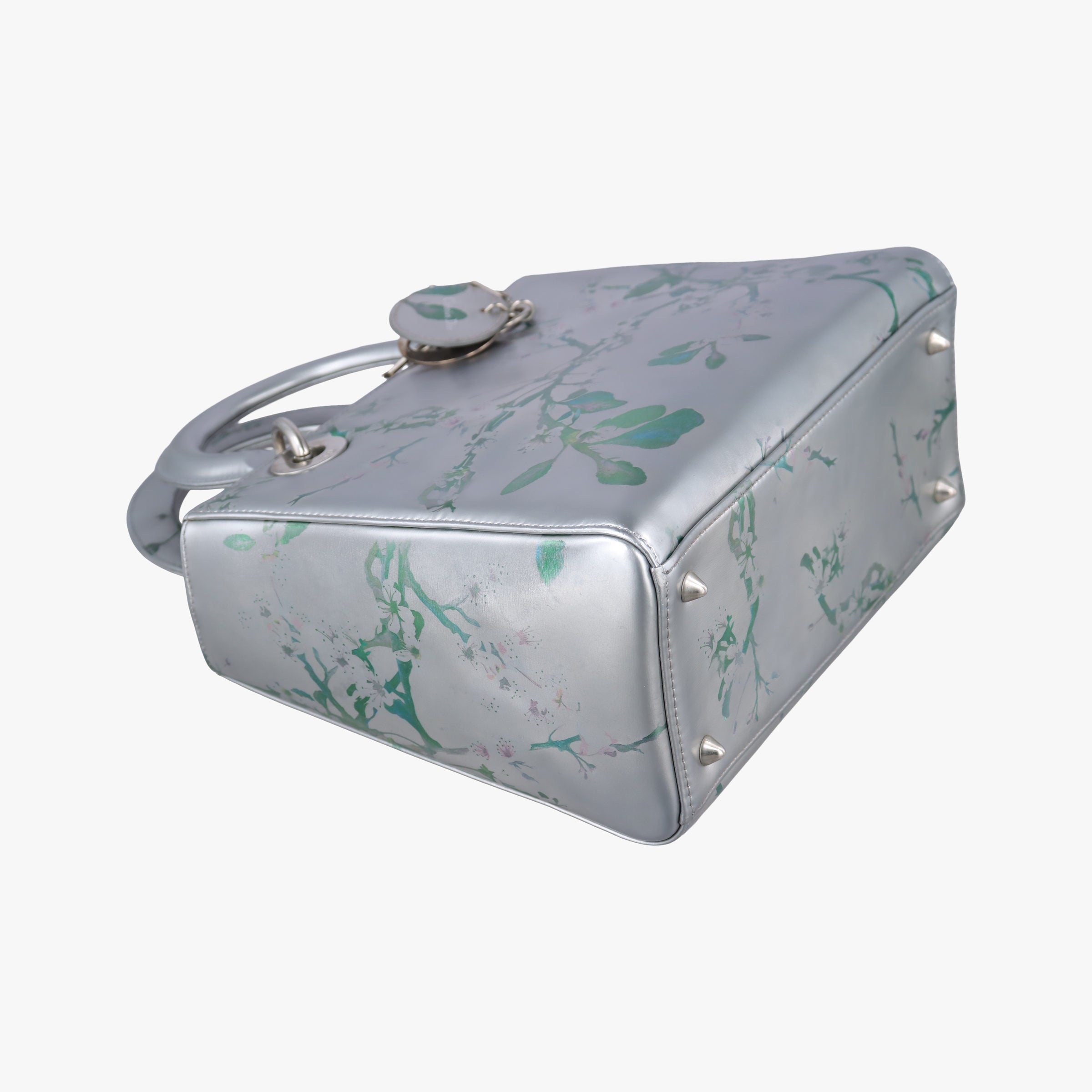 Pre-owned Christian Dior Lady Dior Floral Printed Silver Patent Leather  shoulderbag | stylenewstar