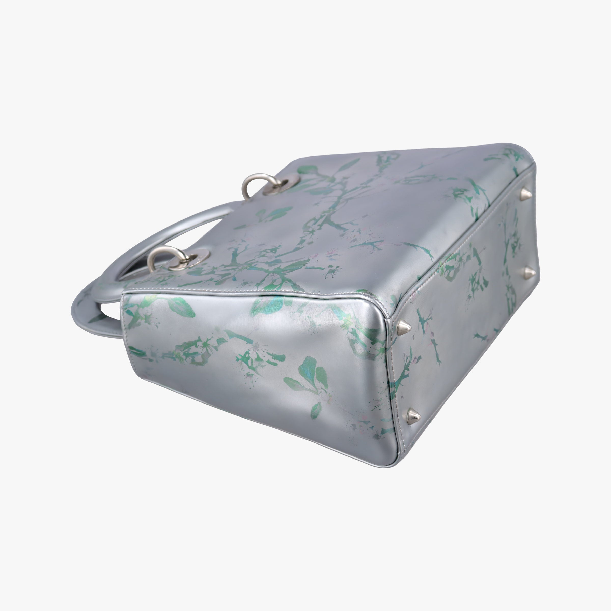 Pre-owned Christian Dior Lady Dior Floral Printed Silver Patent Leather  shoulderbag | stylenewstar