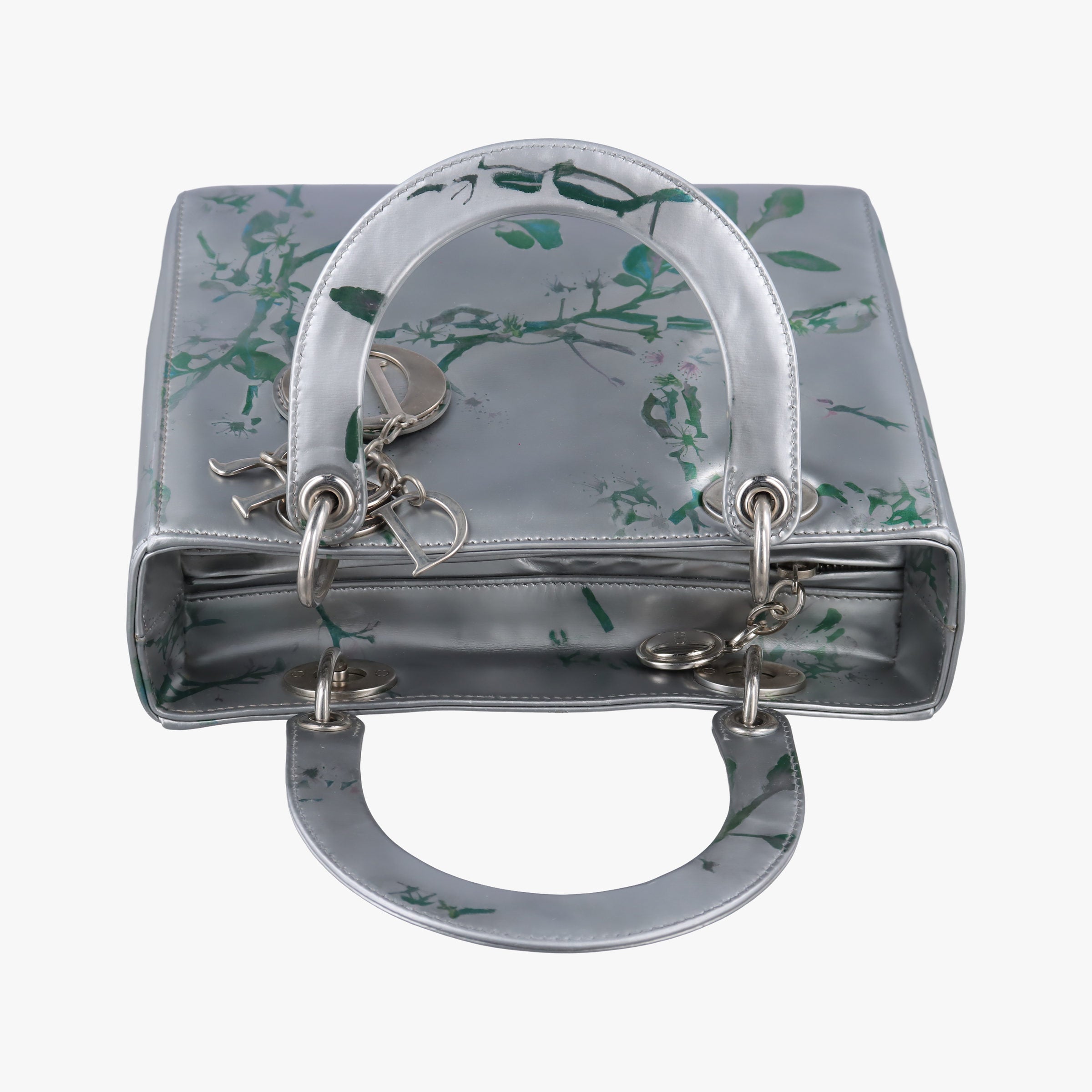 Pre-owned Christian Dior Lady Dior Floral Printed Silver Patent Leather  shoulderbag | stylenewstar