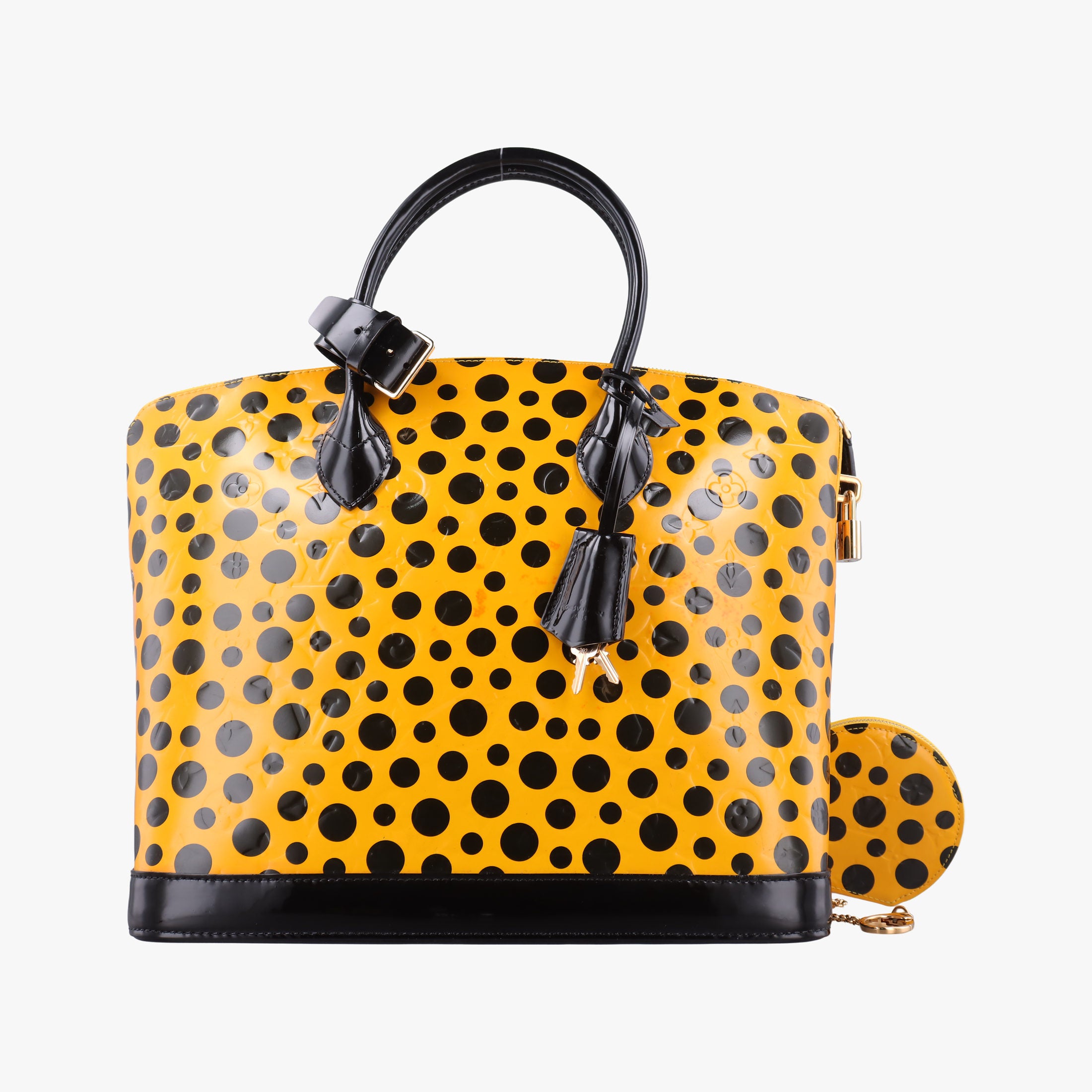 Pre-owned Louis Vuitton Dot Infinity Lockit MM Yayoi Kusama Jaune×Black Vernis M91398 handbag | stylenewstar